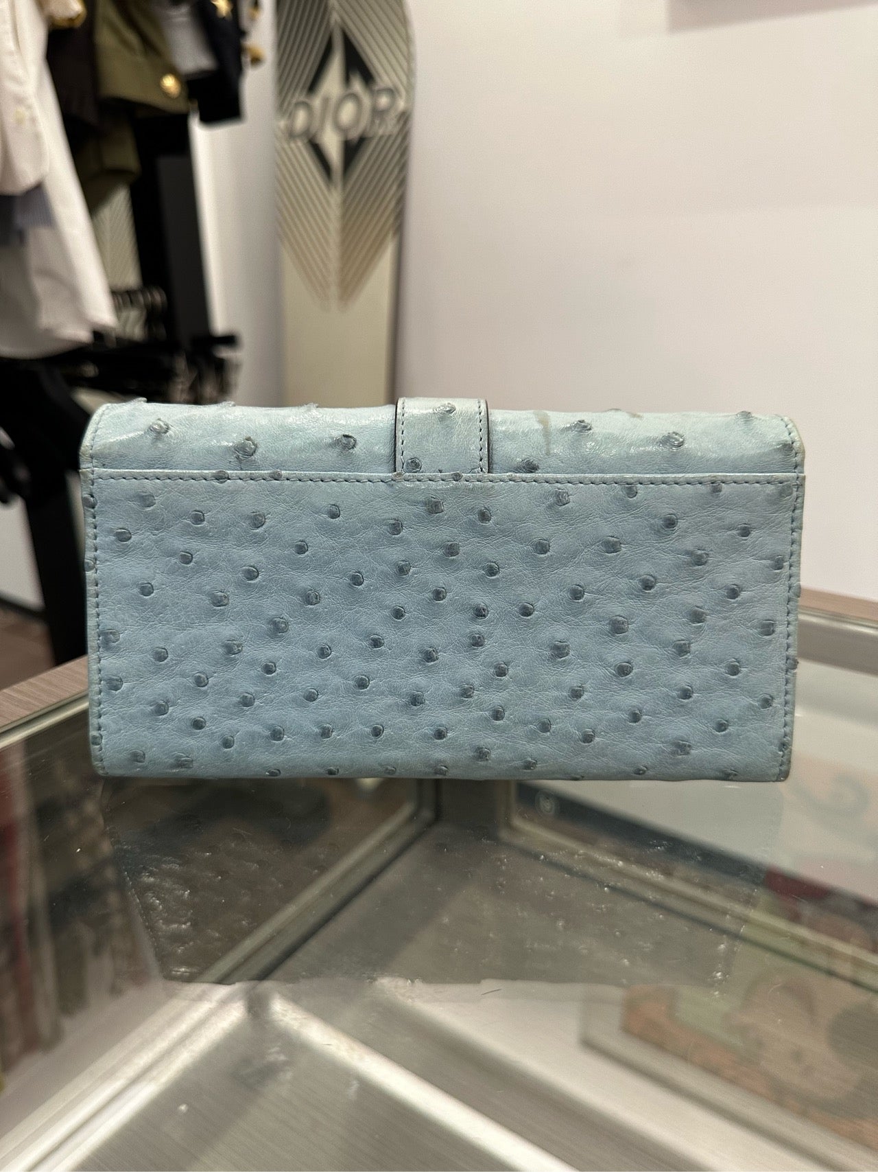 Gucci - Ostrich Leather Flap Wallet - Ostrich leather - Sky Blue with Gold-Tone Hardware - (Medium)