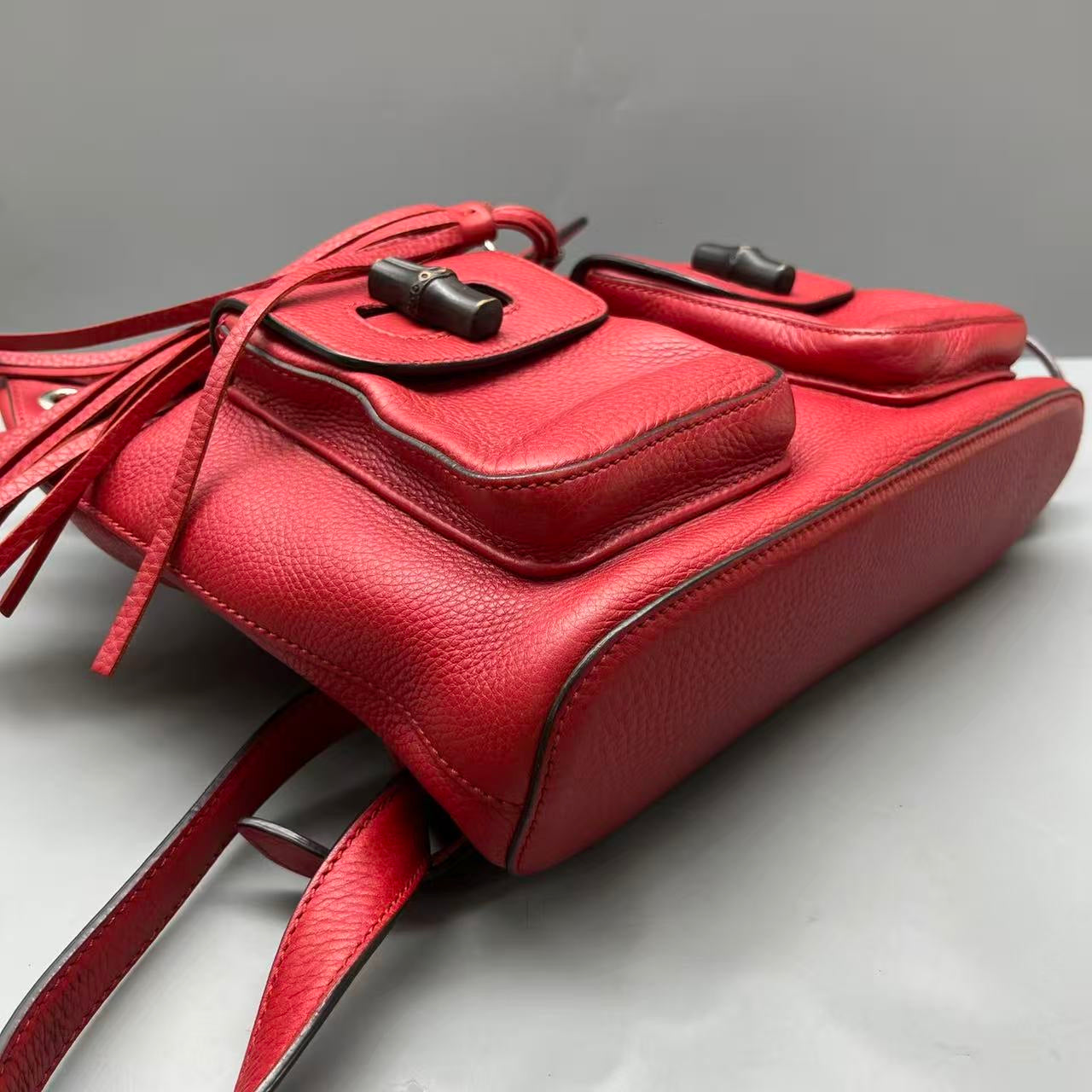 Gucci - Bamboo Backpack - Pebbled leather - Red - (medium)