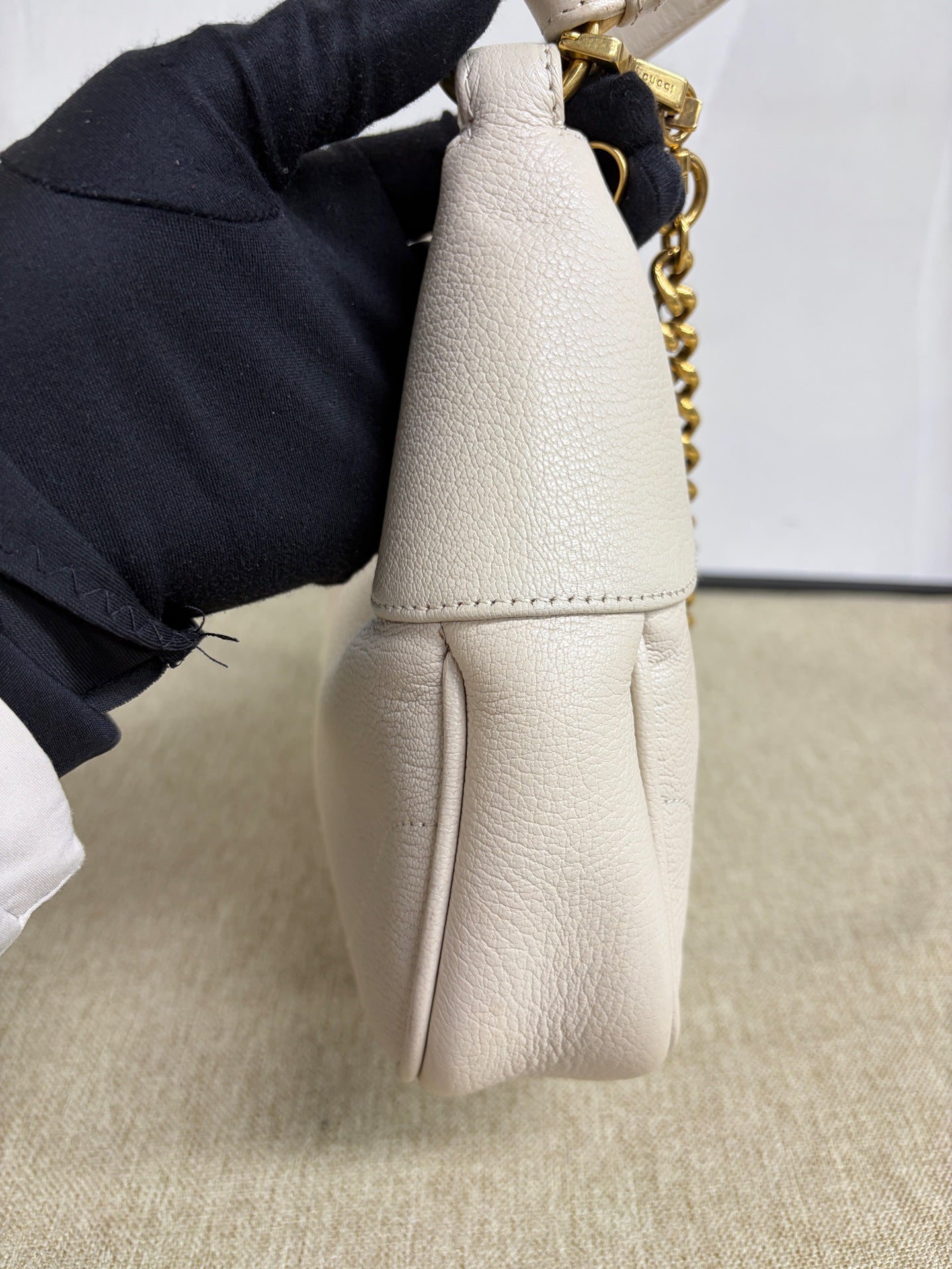 Gucci - Aphrodite Half-Moon Shoulder Bag - Pebbled cowhide leather - Beige with Gold-Tone Hardware - (small)