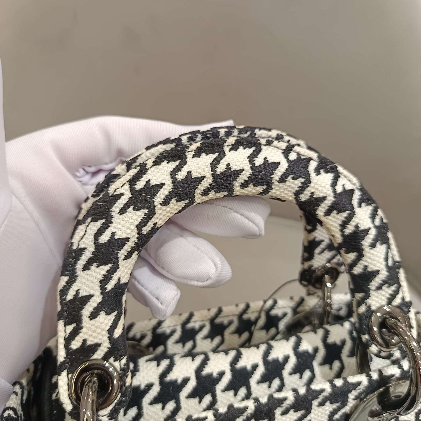 Dior - Lady Dior Mini - Textile fabric with houndstooth pattern - Black and White - (mini)