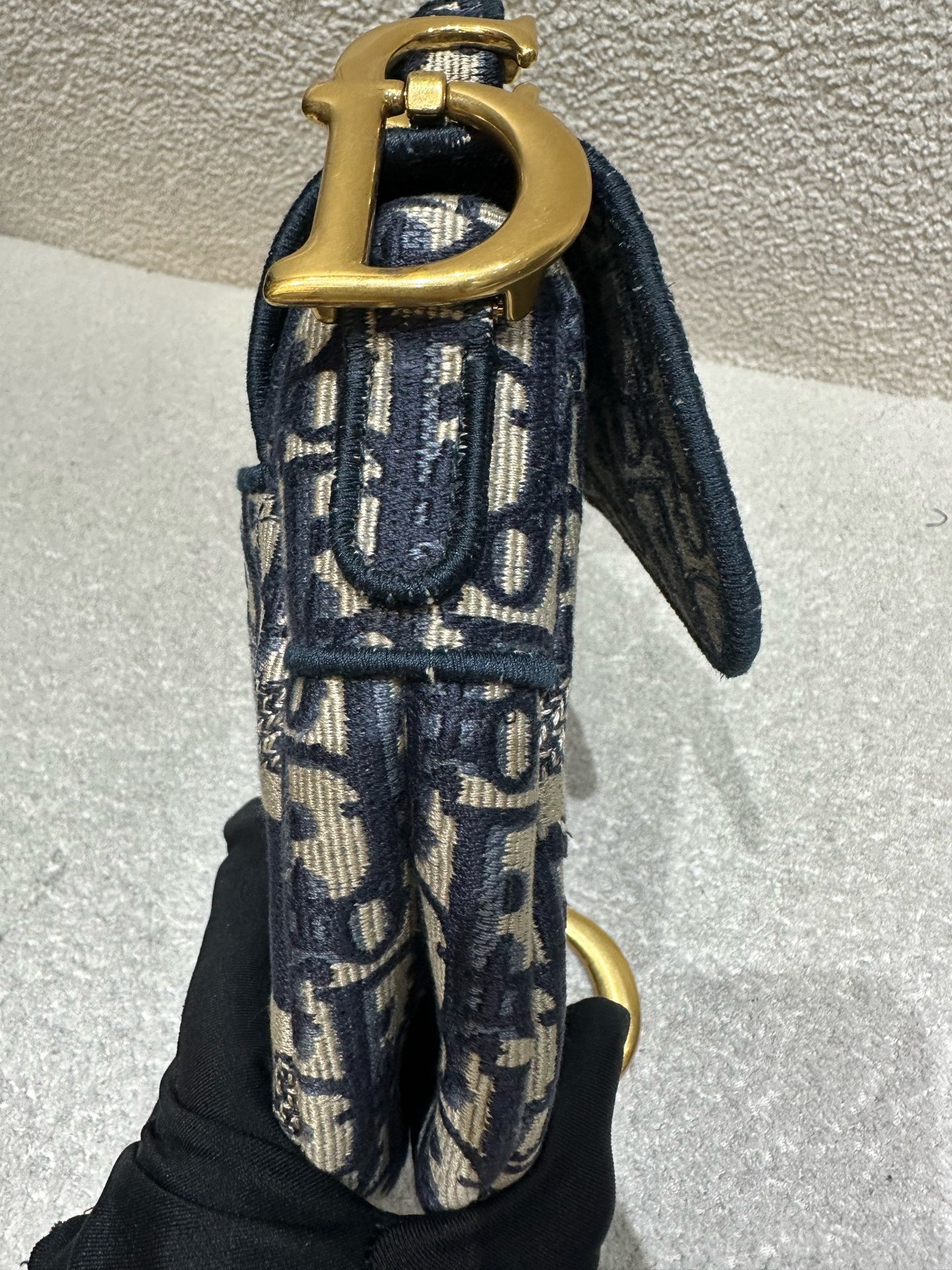 Dior - Saddle Bag - Embroidered canvas - Navy - (Medium)