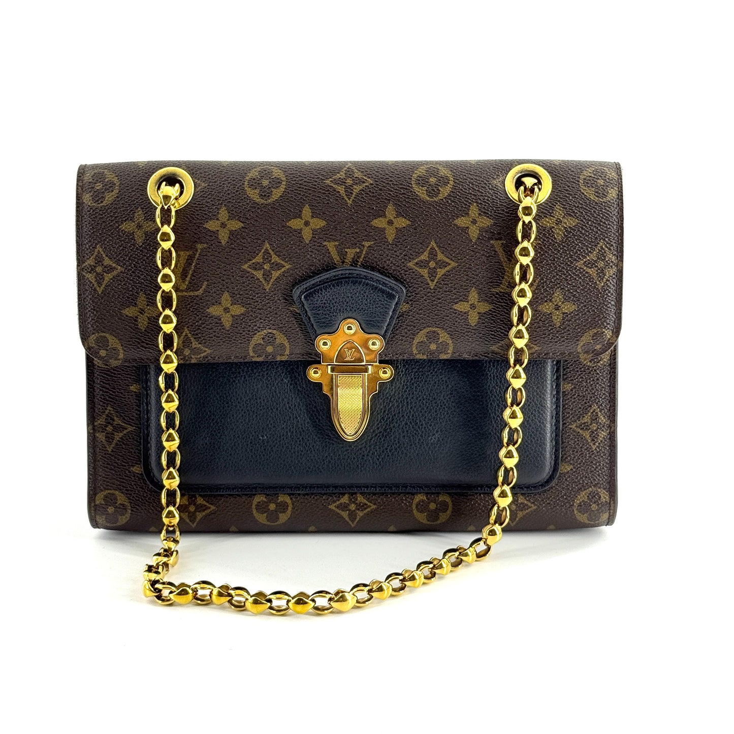 Louis Vuitton - Victoire - Monogram coated canvas with grained leather trim and accents - Brown and Black with Gold-Tone Hardware - (small)