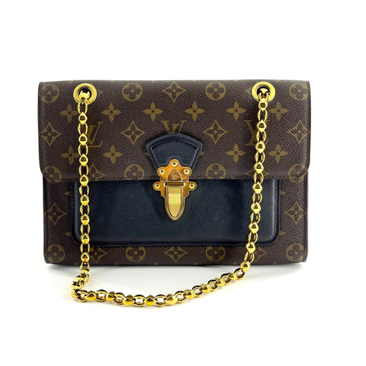 Louis Vuitton - Victoire - Monogram coated canvas with grained leather trim and accents - Brown and Black with Gold-Tone Hardware - (small)