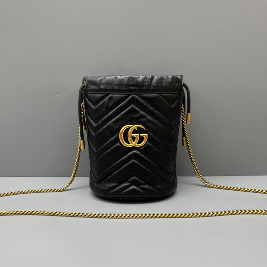 Gucci - GG Marmont Mini Bucket Bag - Leather - Black - (mini)