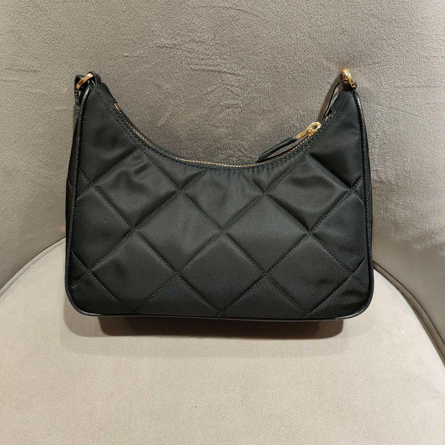 Prada - Re-Edition 1995 Chain Quilted Nylon Handbag - Nylon with Saffiano leather trim - Black with Gold-Tone Hardware - (Small)