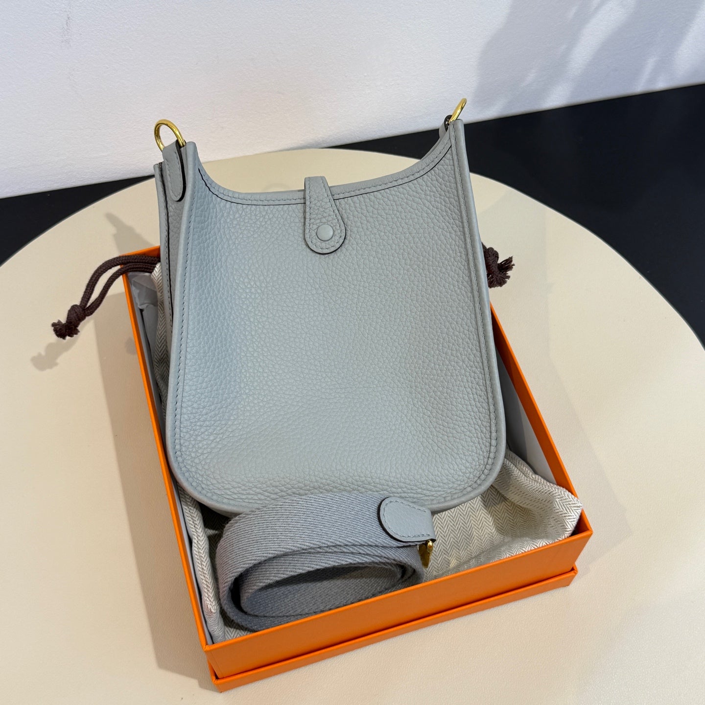 Hermès - Evelyne 16 (TPM) - Clemence leather with canvas strap - Glacier Blue with Gold-Tone Hardware - (mini)