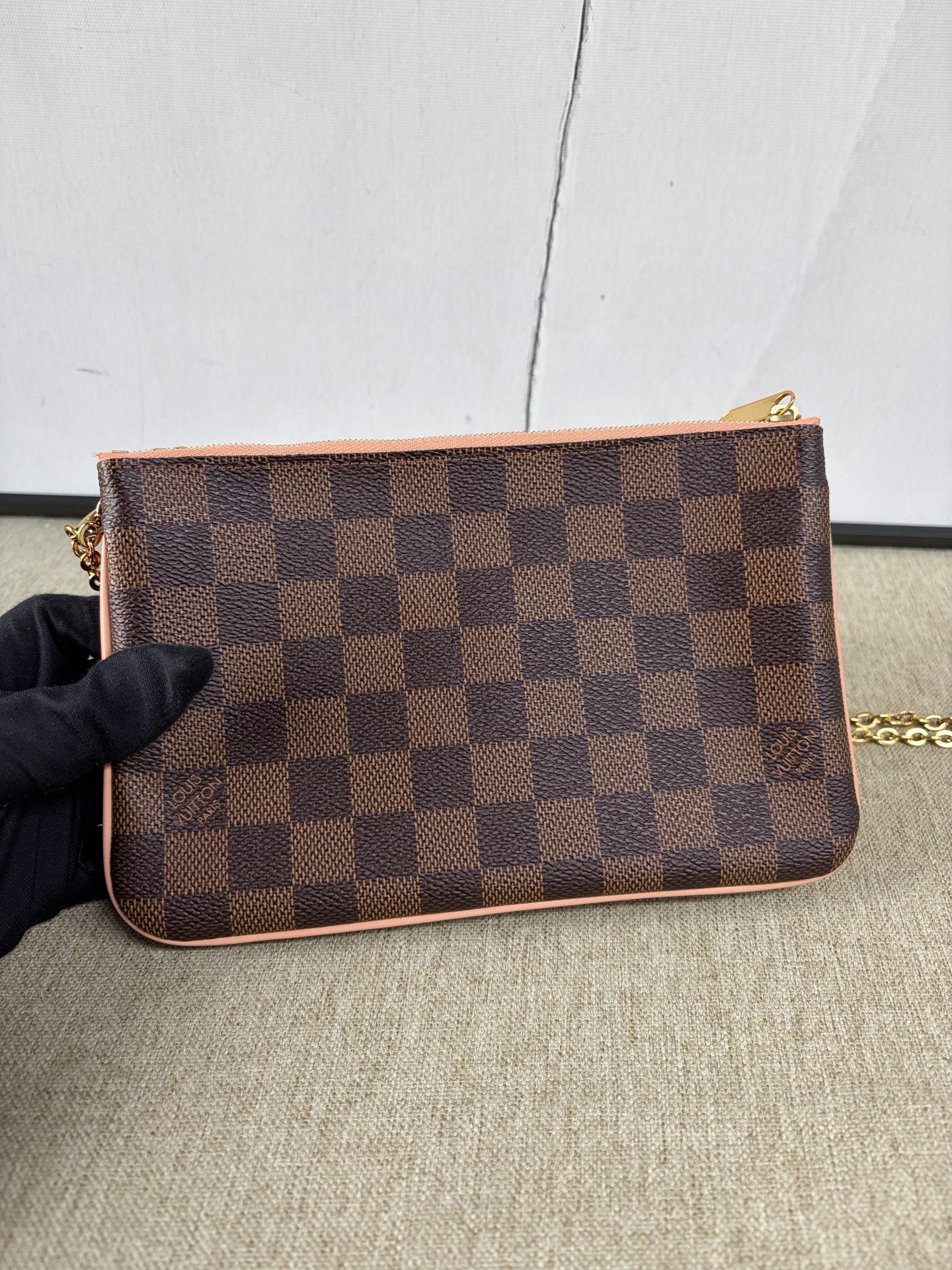 Louis Vuitton - Double Zip Chain Bag - Damier Ebene coated canvas with smooth leather trim and lining - Brown - (mini)