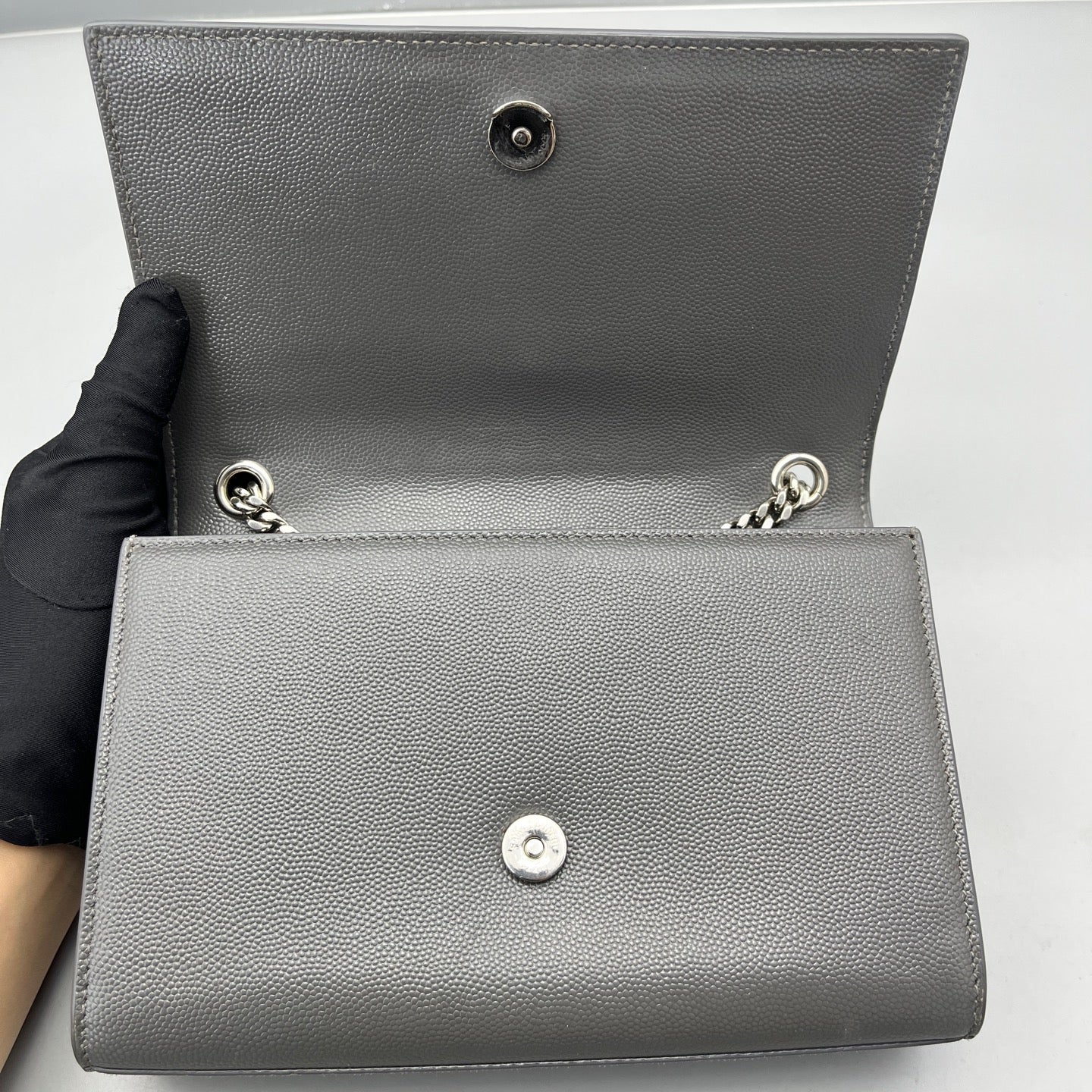Saint Laurent - Kate Chain Bag - Grain de poudre embossed leather - Grey with Silver-Tone Hardware - (small)