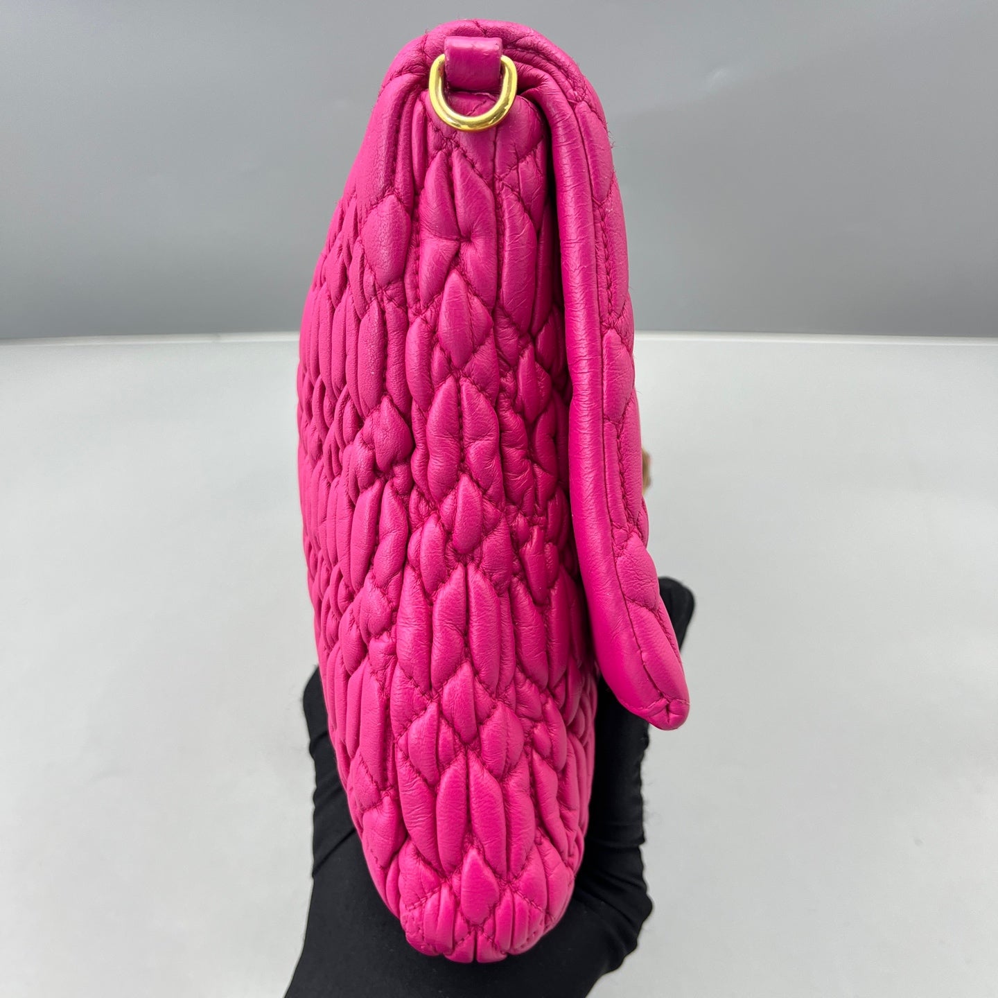 Miu Miu - Matelassé Jeweled Chain Flap Bag - Leather - Pink - (Medium)