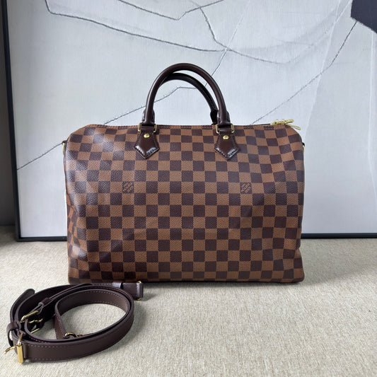 Louis Vuitton - Speedy Bandoulière 35 - Damier Ebene coated canvas with leather trim - Brown - (Large)