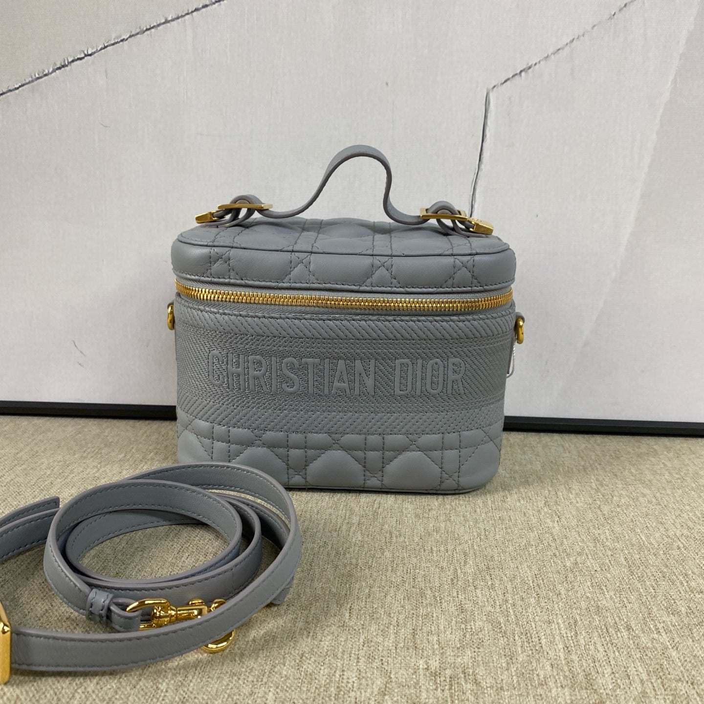 Dior - Travel Vanity Case Small - Lambskin leather and textile - Grey - (Small)
