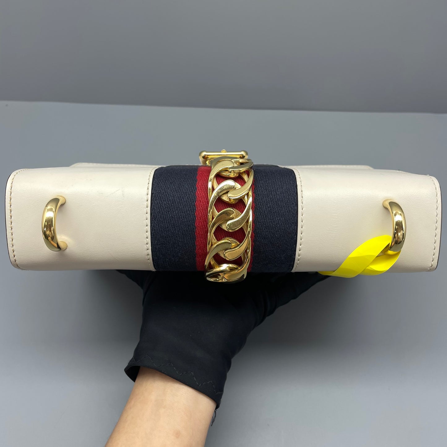 Gucci - Sylvie - Leather - White with Navy, Red, and Blue Web Stripe - (medium)