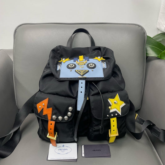 Prada - Nylon Robot Backpack - Nylon with Saffiano Leather accents - Black with Multicolour Accents - (Medium)