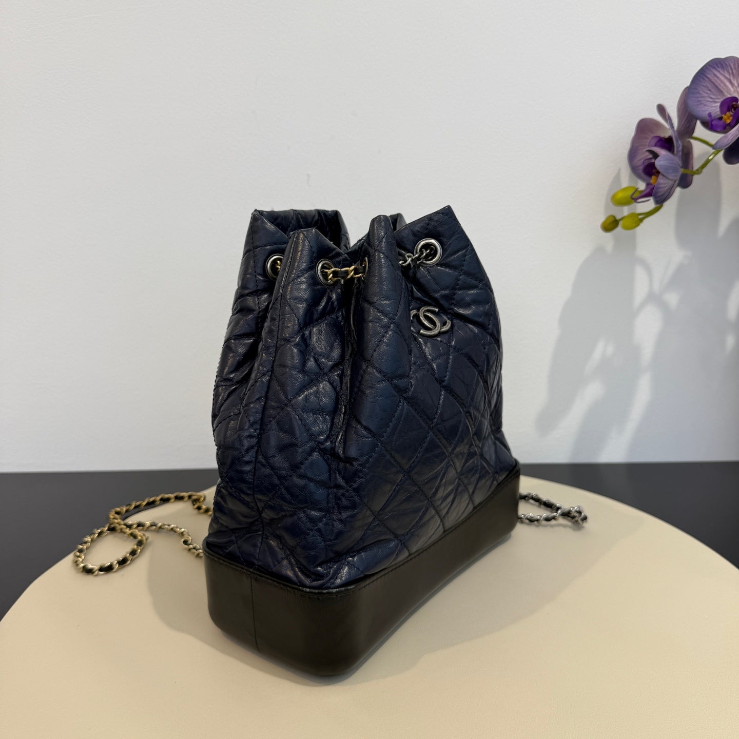 Chanel - Gabrielle Backpack - Aged Calfskin Leather - Blue and Black - (Medium)