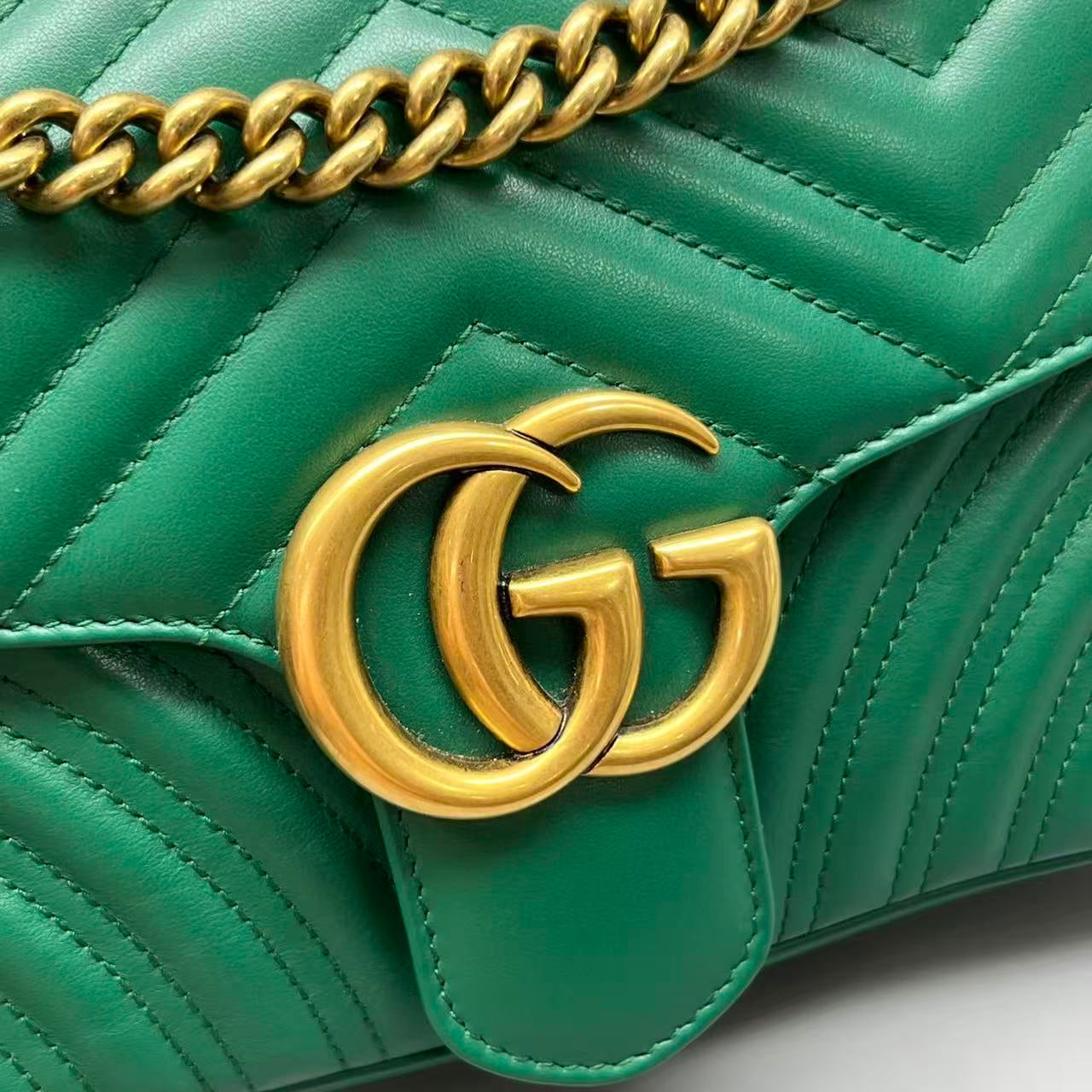 Gucci - GG Marmont Matelassé Medium Chain Shoulder Bag - Leather - Green - (medium)