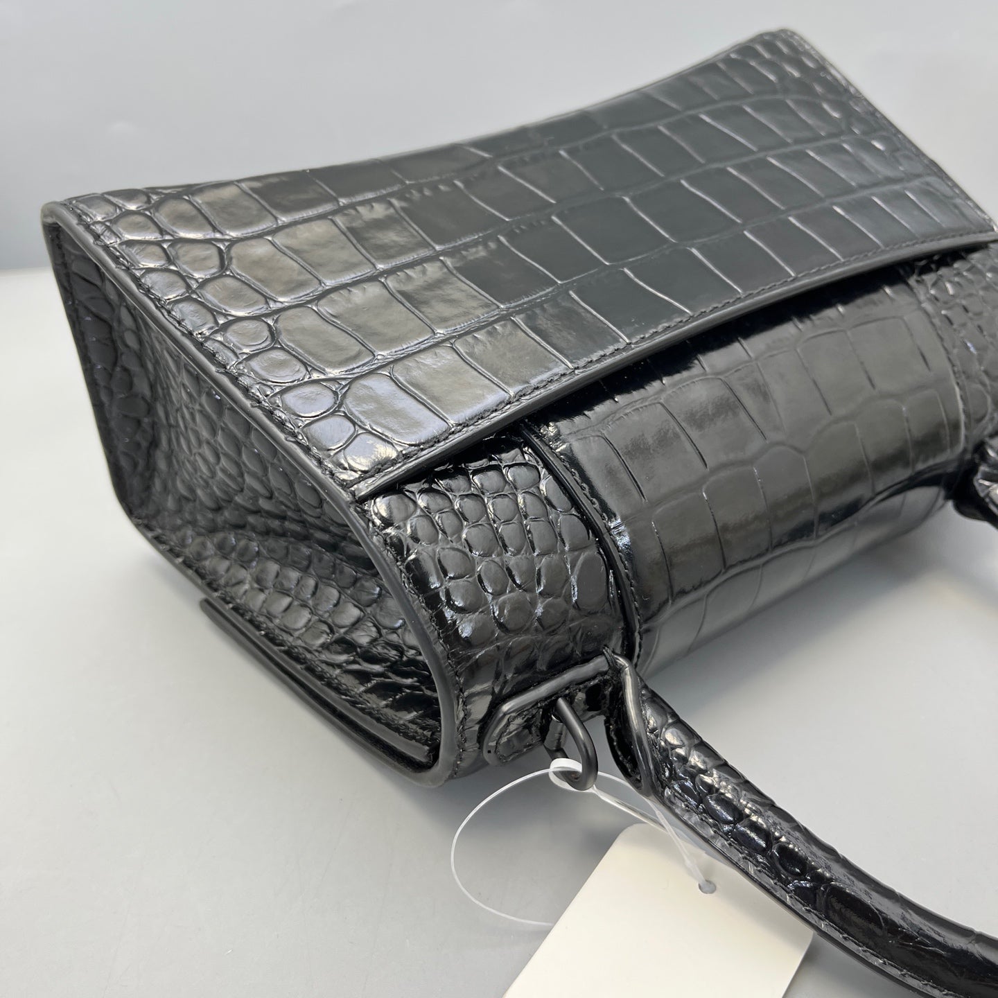 Balenciaga - Hourglass Top Handle Bag S - Crocodile embossed calf leather - Black - (mini)