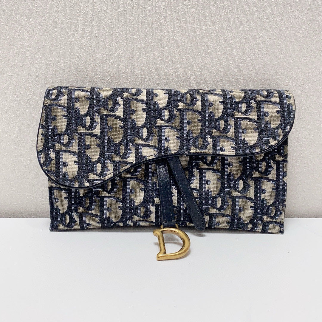 Dior - Saddle Pouch 2-in-1 Wallet on Chain - Dior Oblique jacquard canvas with leather trim - Blue and Beige - (mini)