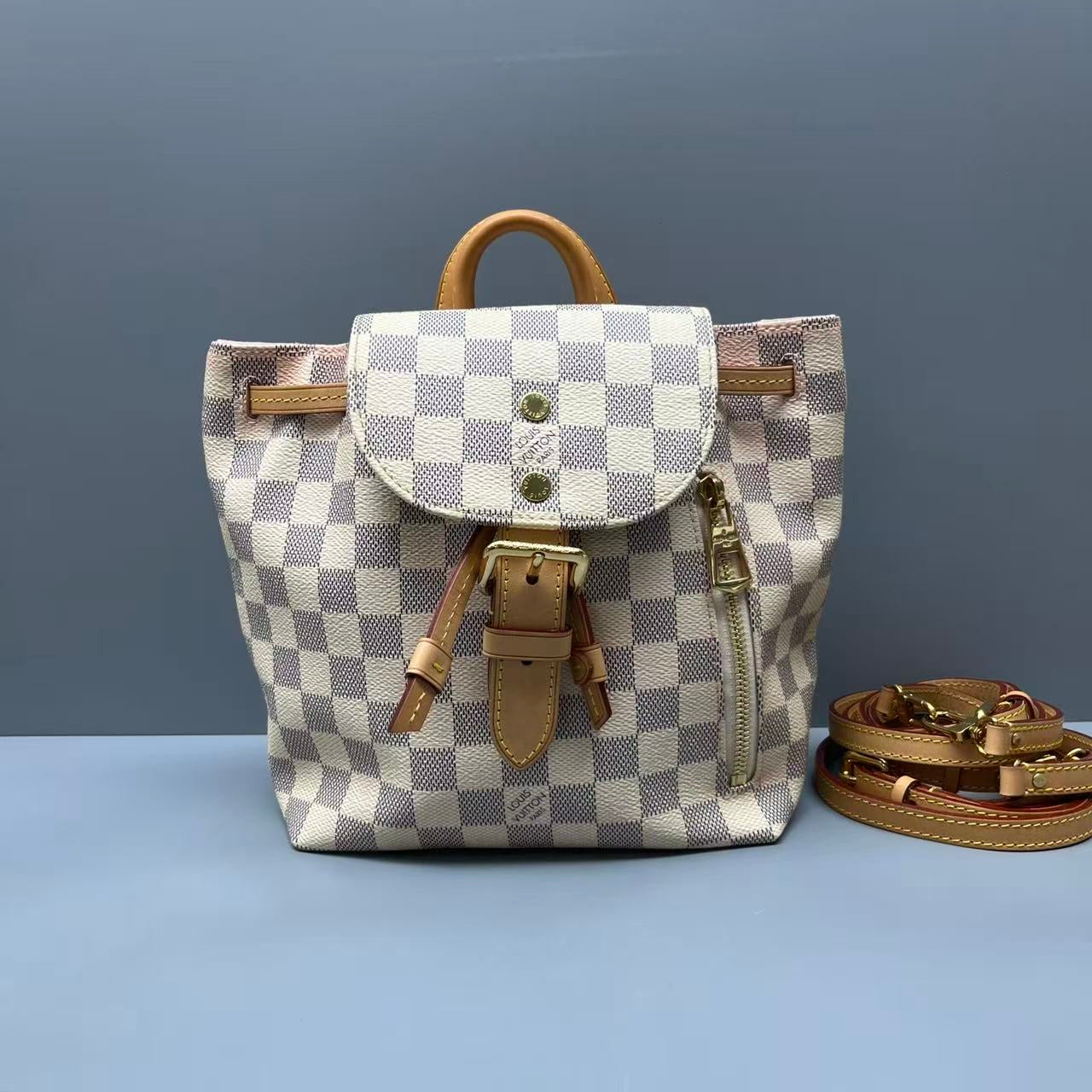 Louis Vuitton - Sperone Backpack - Damier Azur coated canvas with natural cowhide leather trim - White - (Small)