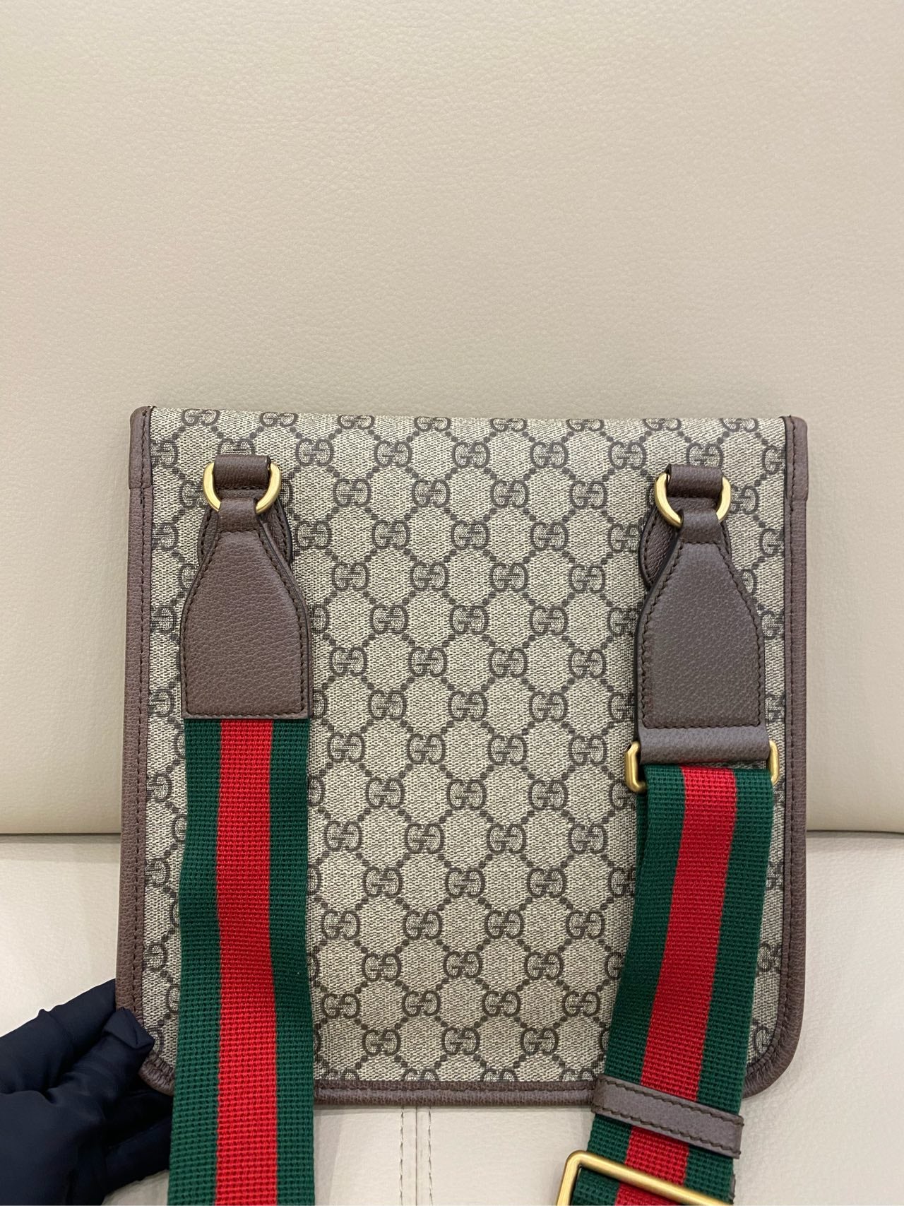 Gucci - Tiger Head Envelope Crossbody Bag - GG Supreme canvas with leather trim - Beige with brown trim and multicolour Web stripe - (Small)