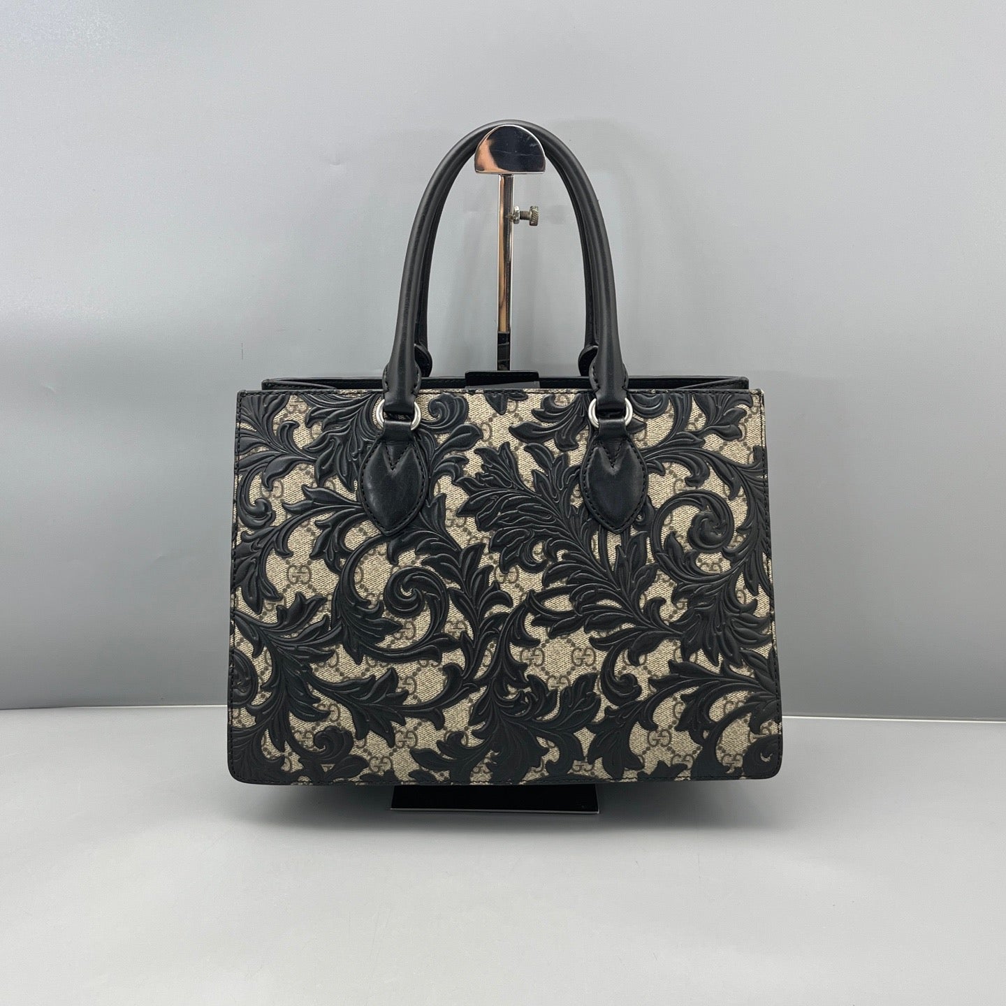 Gucci - Dionysus Arabesque Top Handle Bag - GG Supreme canvas with black embossed leather overlay - Multicolour - (Medium)