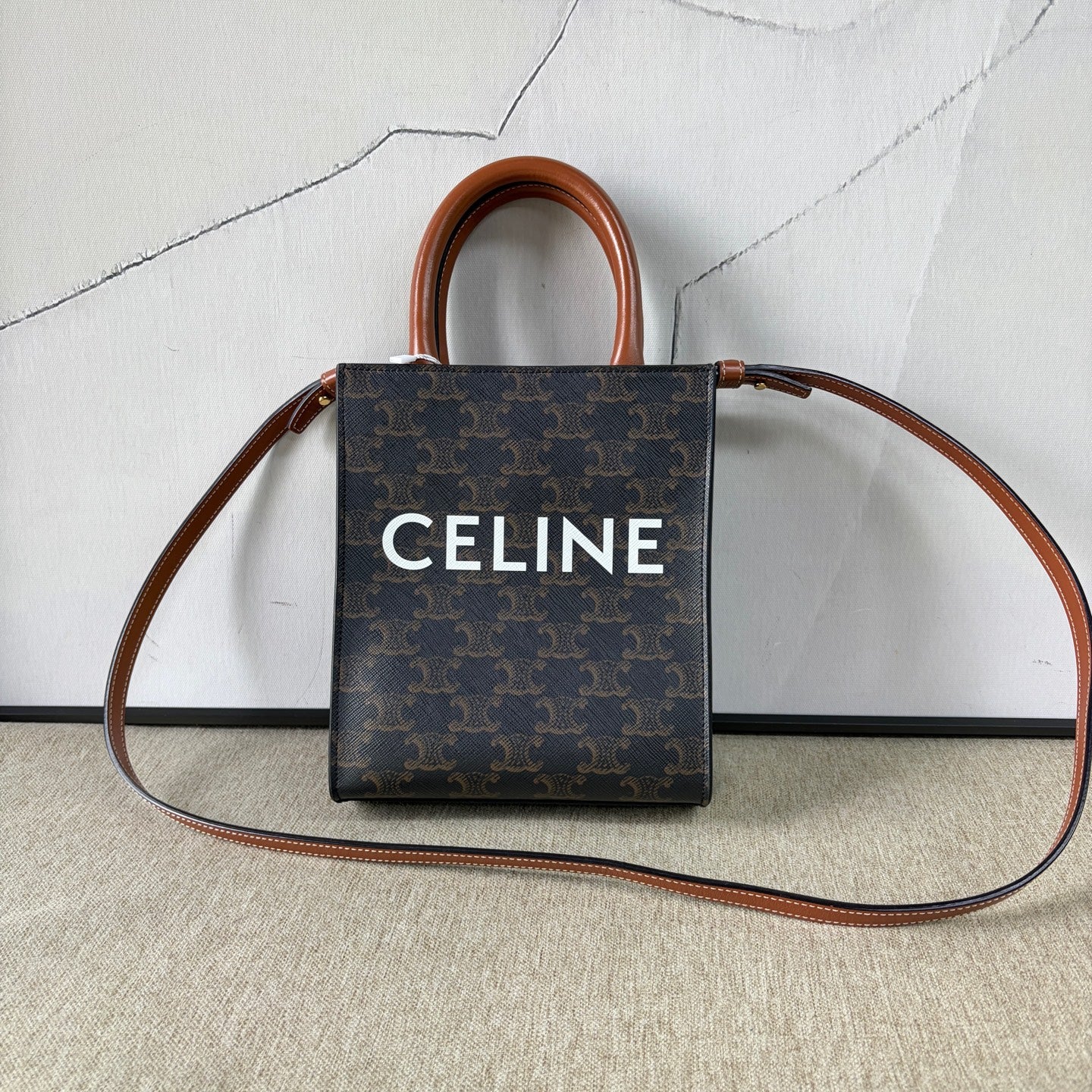 Celine - Triomphe Canvas Mini Vertical Cabas - Triomphe coated canvas with calfskin leather trim - Brown - (mini)