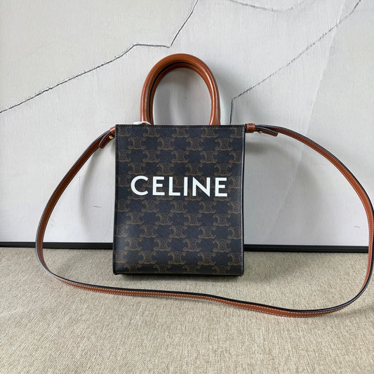 Celine - Triomphe Canvas Mini Vertical Cabas - Triomphe coated canvas with calfskin leather trim - Brown - (mini)