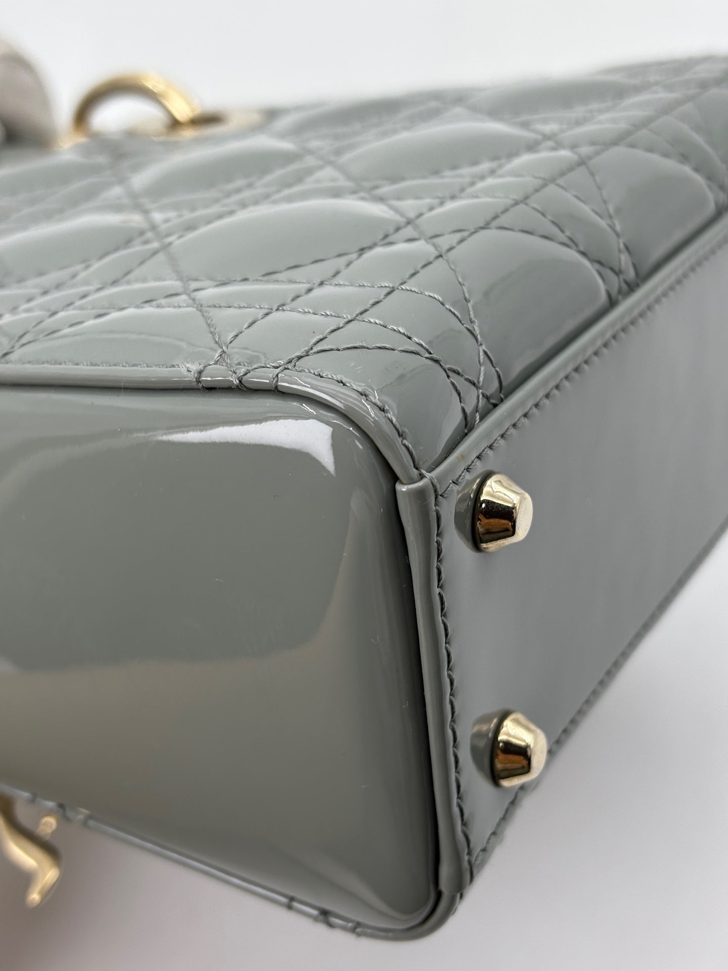 Dior - Lady Dior Mini (Cannage) - Patent cowhide leather - Grey - (mini)
