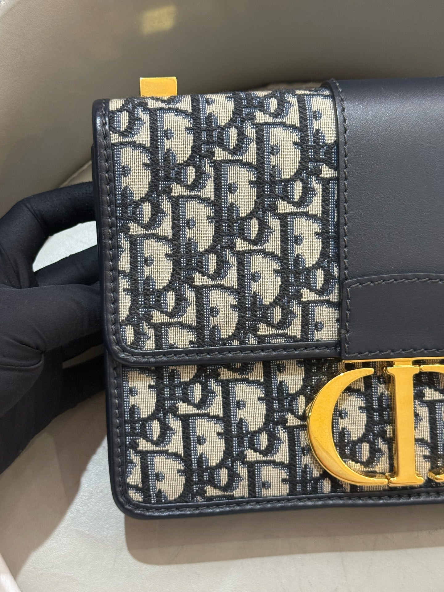 Dior - Montaigne 30 - Jacquard canvas with leather trim - Navy and Beige - (Medium)