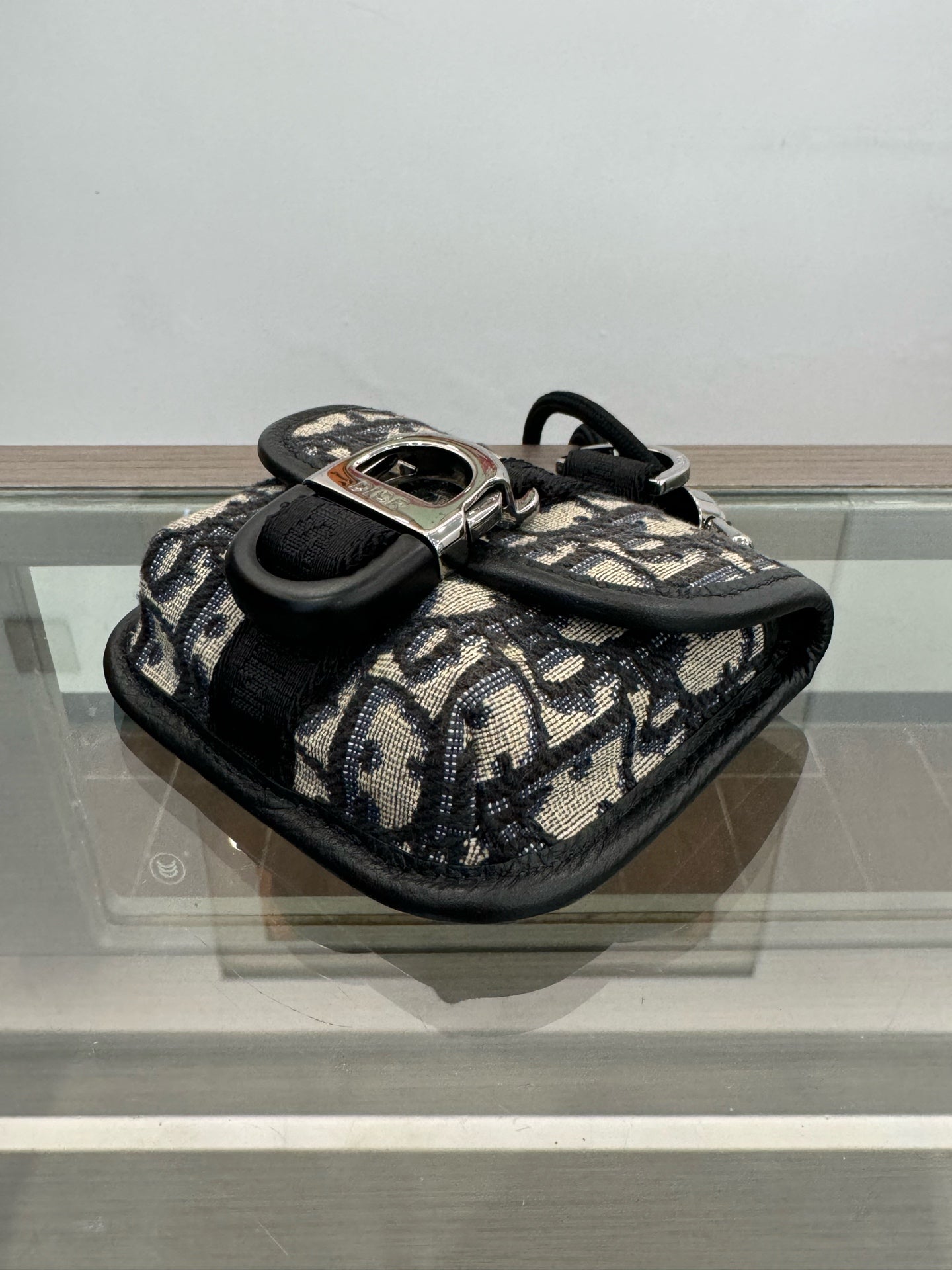 Dior - Gallop Earphone Bag - Dior Oblique Canvas and Leather - Beige and Navy with Black Trim - (mini)