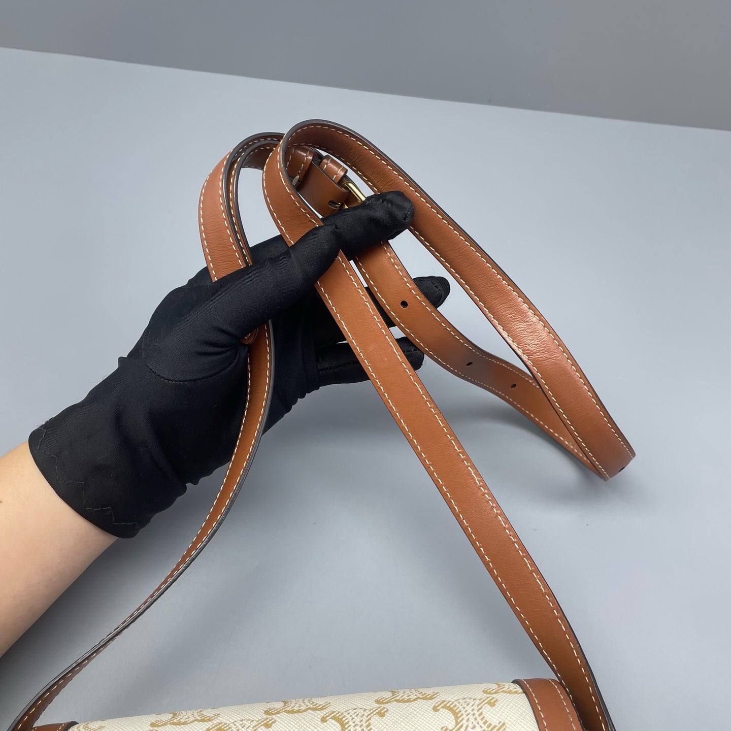 Celine - Teen Triomphe - Coated Canvas and Leather - Caramel and White - (mini)