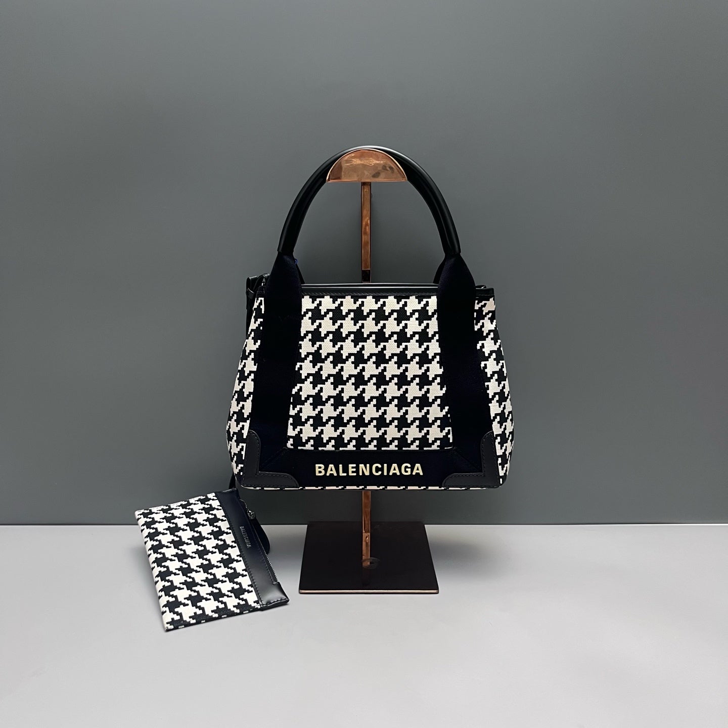 Balenciaga - Houndstooth Canvas Tote Crossbody Bag - Canvas and Leather - Black - (medium)