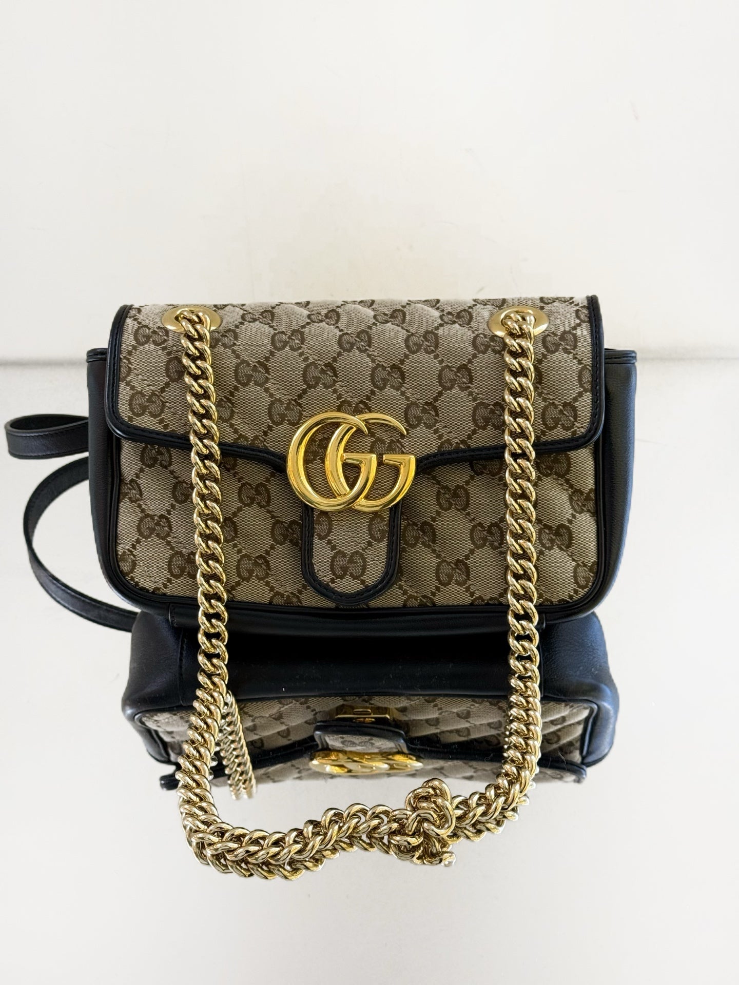 Gucci - GG Marmont 22 - Canvas with leather trim - Beige and Black with Gold-Tone Hardware - (mini)