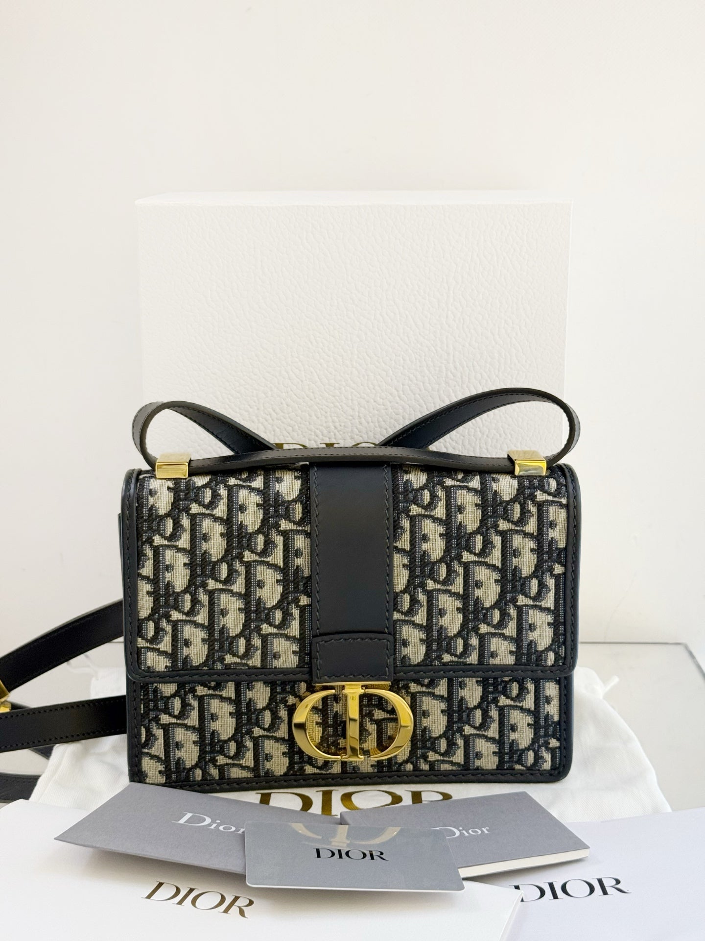 Dior - 30 Montaigne Small Bag - Dior Oblique Jacquard Canvas with Leather Trim - Blue - (Small)