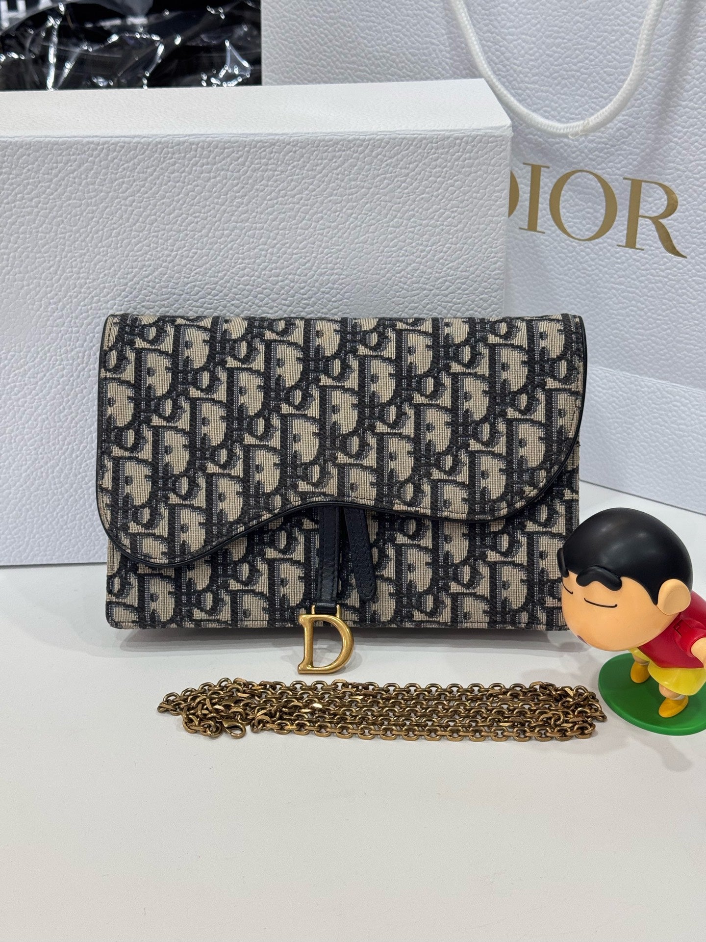 Dior - Saddle WOC (Wallet on Chain) - Dior Oblique jacquard canvas with leather trim - Beige - (mini)