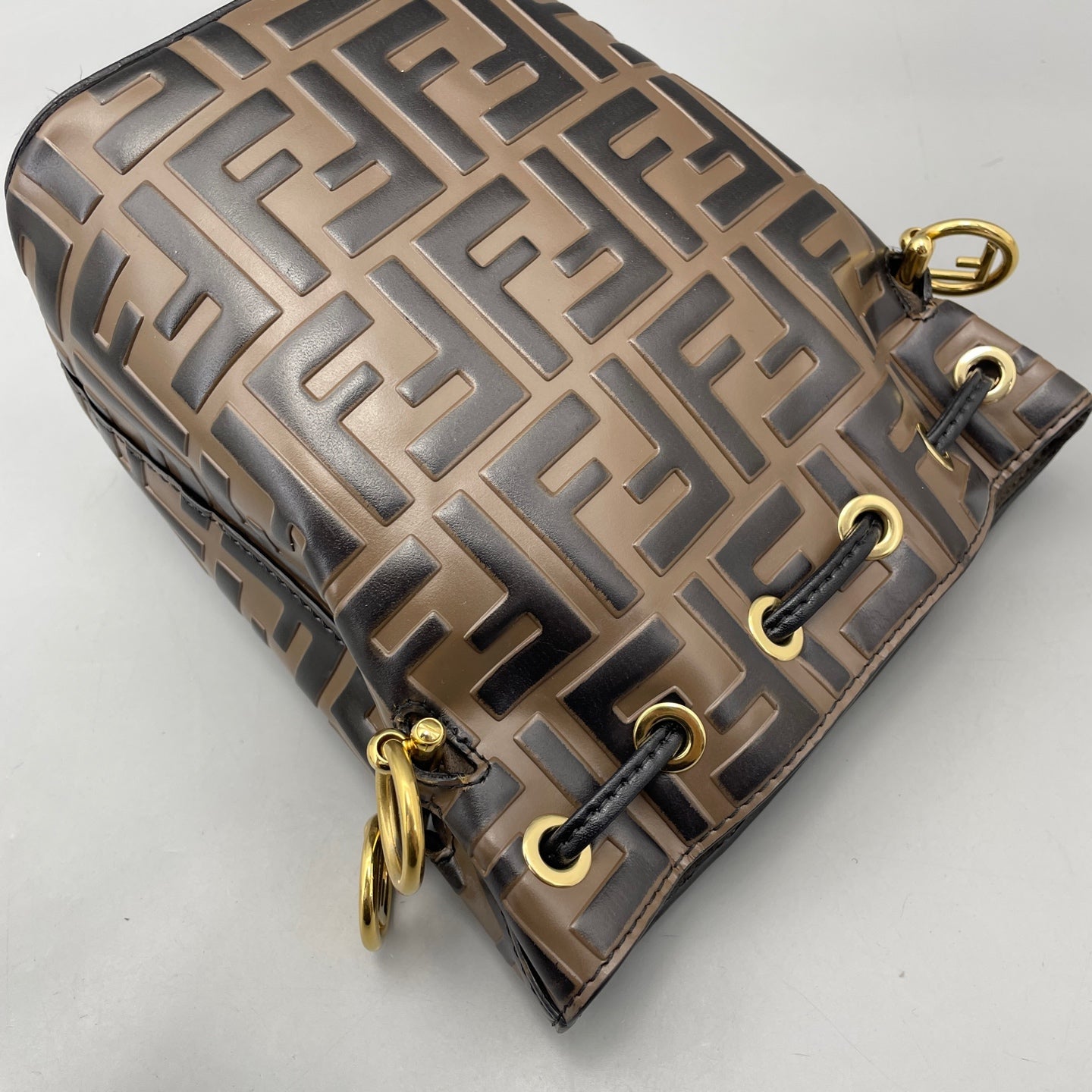 Fendi - Mon Tresor Mini Bucket Bag - Embossed leather - Brown and Black with Gold-Tone Hardware - (mini)