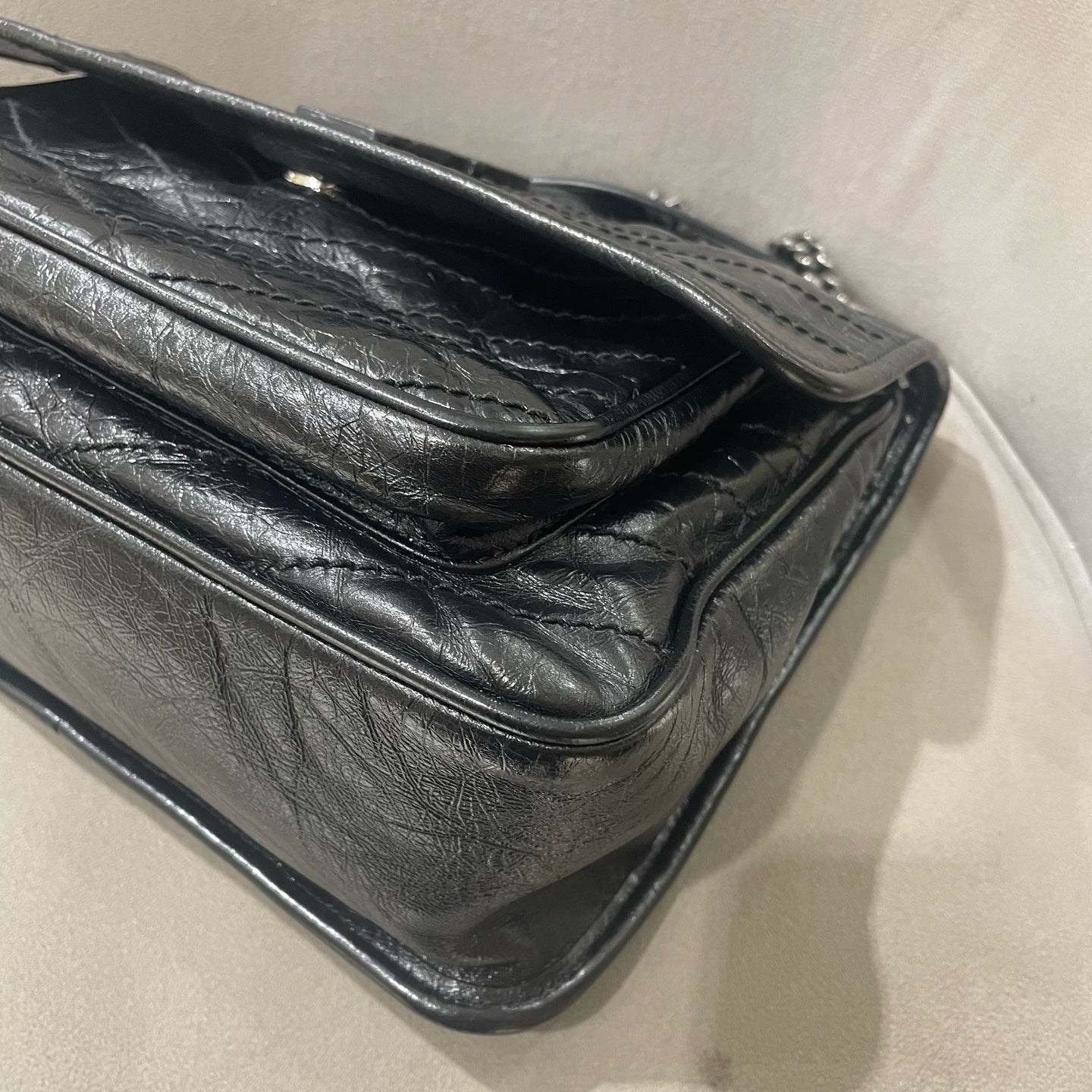 Saint Laurent - Niki Medium - Distressed waxed leather - Black - (medium)