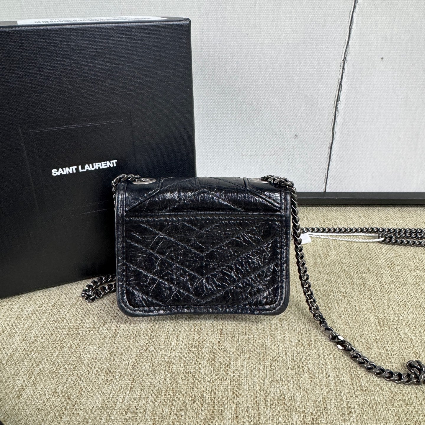 Saint Laurent - Niki Earphone Bag Mini - Crinkled waxed leather - Black - (mini)