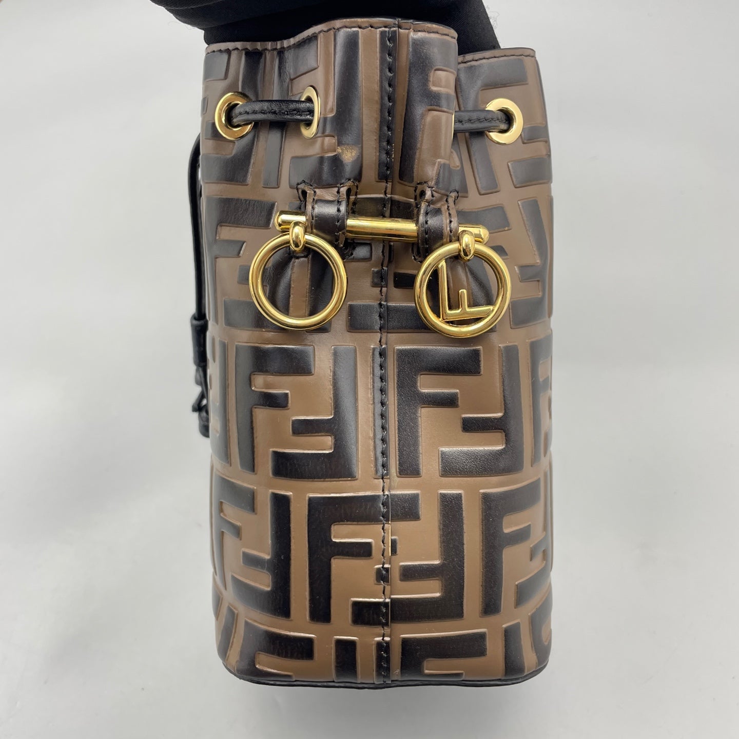 Fendi - Mon Tresor Mini Bucket Bag - Embossed leather - Brown and Black with Gold-Tone Hardware - (mini)