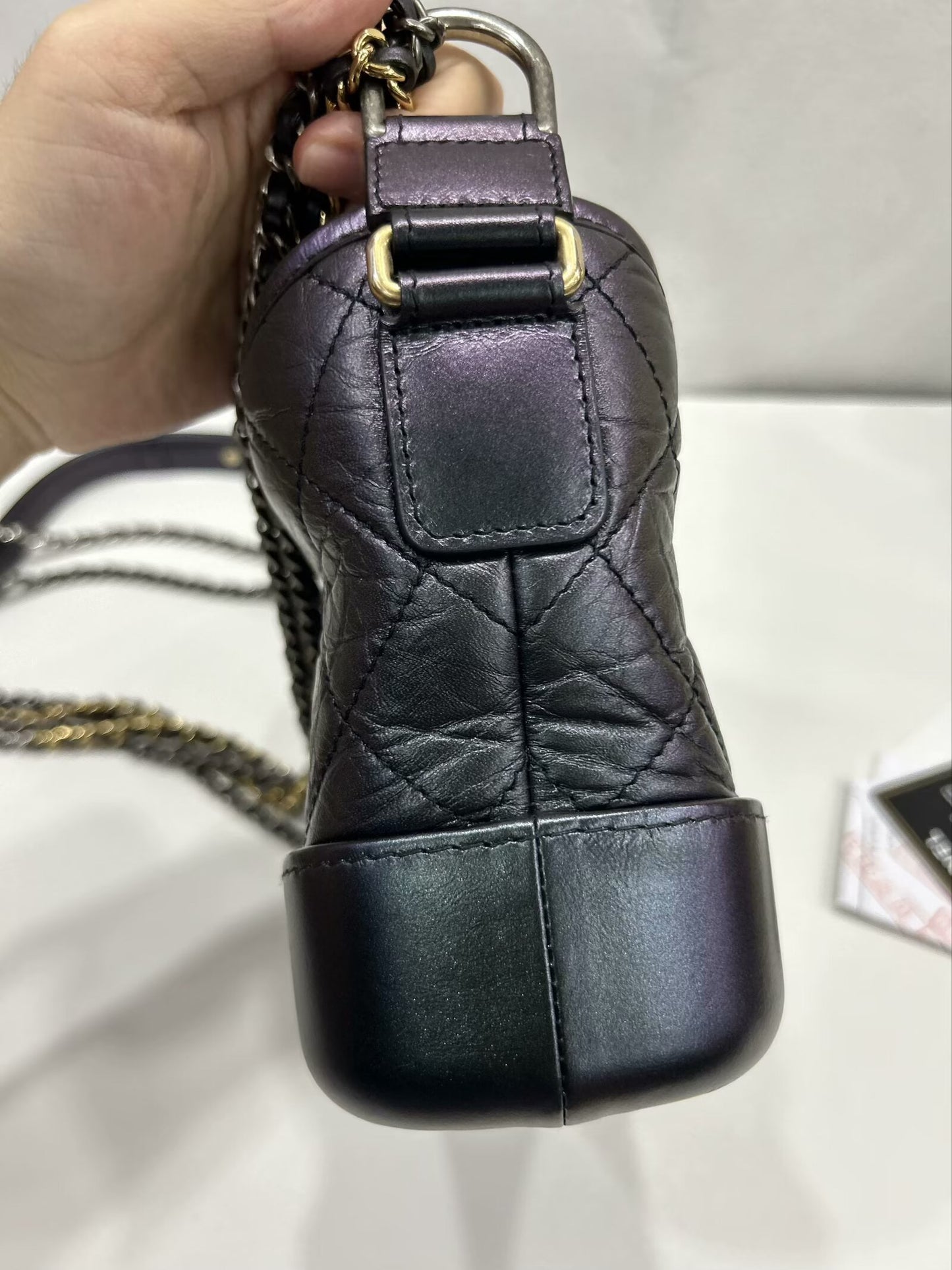 Chanel - Gabrielle Hobo Bag (Small) - Aged calfskin and iridescent calfskin leather - Black with iridescent sheen - (Small)
