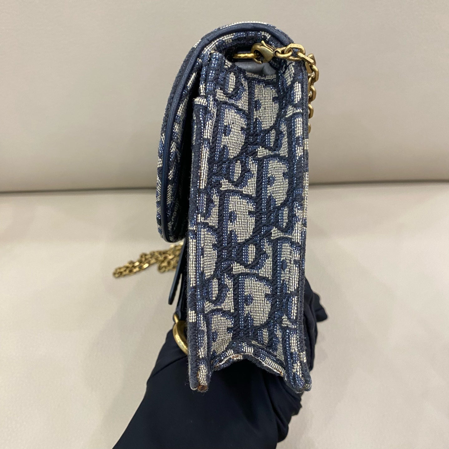 Dior - Saddle WOC (Wallet on Chain) - Oblique jacquard canvas - Blue - (small)