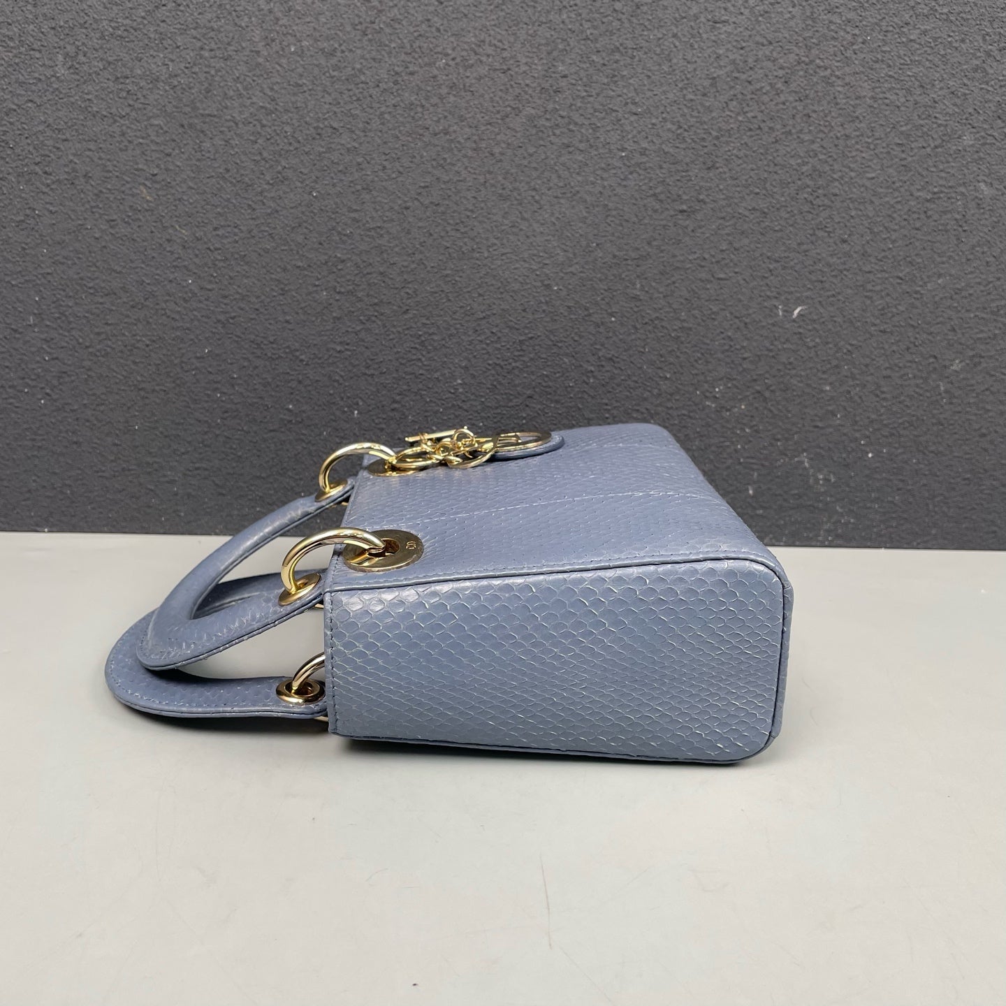 Dior - Lady Dior Mini - Python leather - Dusty Blue with Gold-Tone Hardware - (mini)