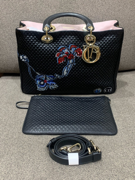Dior - Diorissimo Medium Tote - Limited Edition Beaded Floral - Calfskin leather - Black - (Medium)