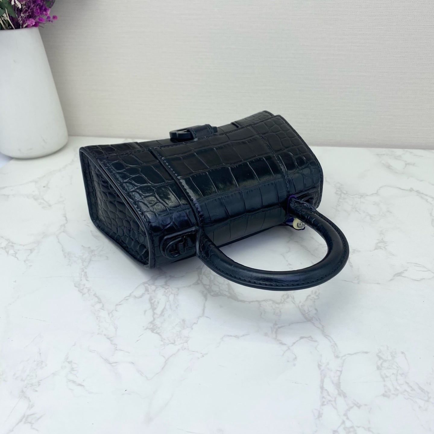 Balenciaga - Hourglass XS - Crocodile-embossed calfskin leather - Black - (mini)