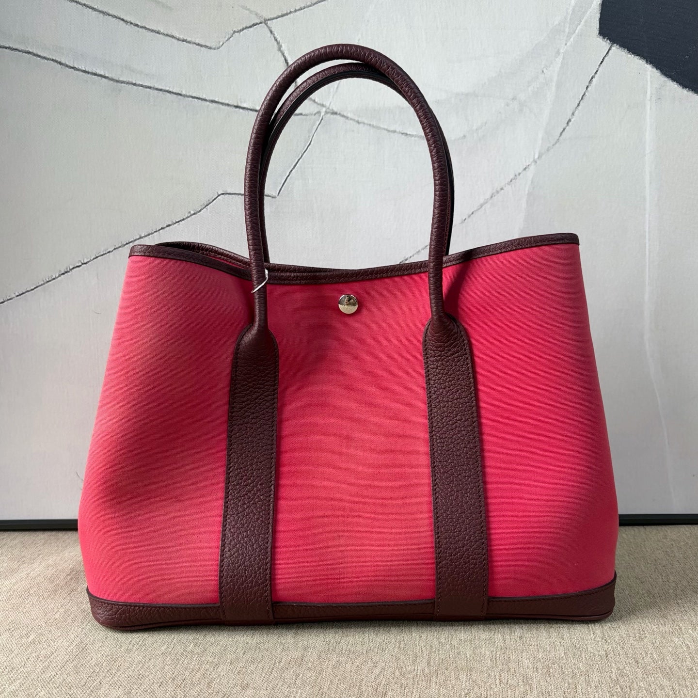 Hermès - Garden Party 36 - Canvas with Leather trim - Rose Red with Red-Brown accents - (Large)