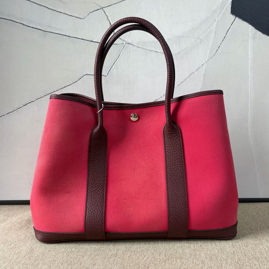 Hermès - Garden Party 36 - Canvas with Leather trim - Rose Red with Red-Brown accents - (Large)