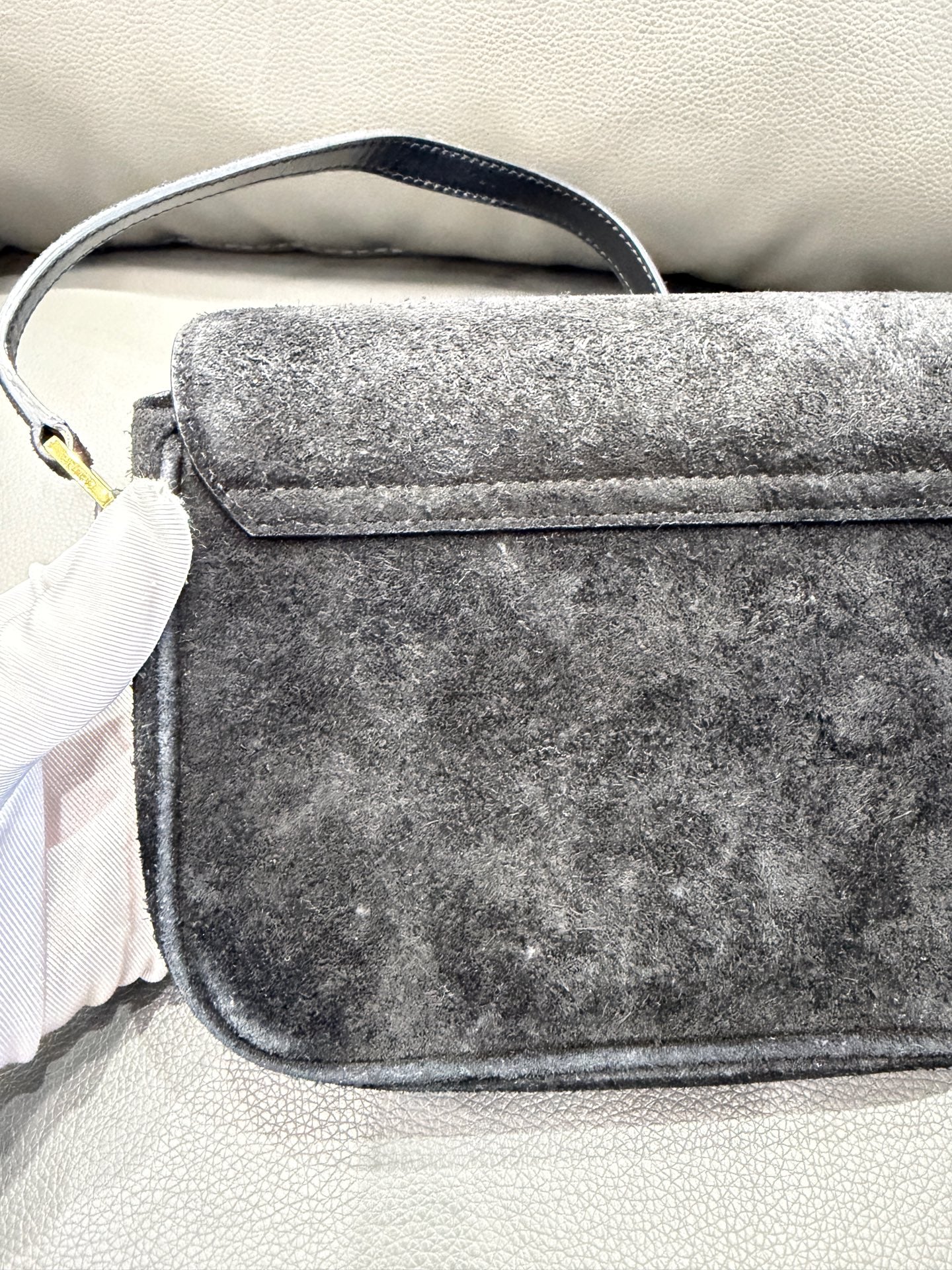 Celine - C Charm Messenger Bag - Suede - Black - (Small)