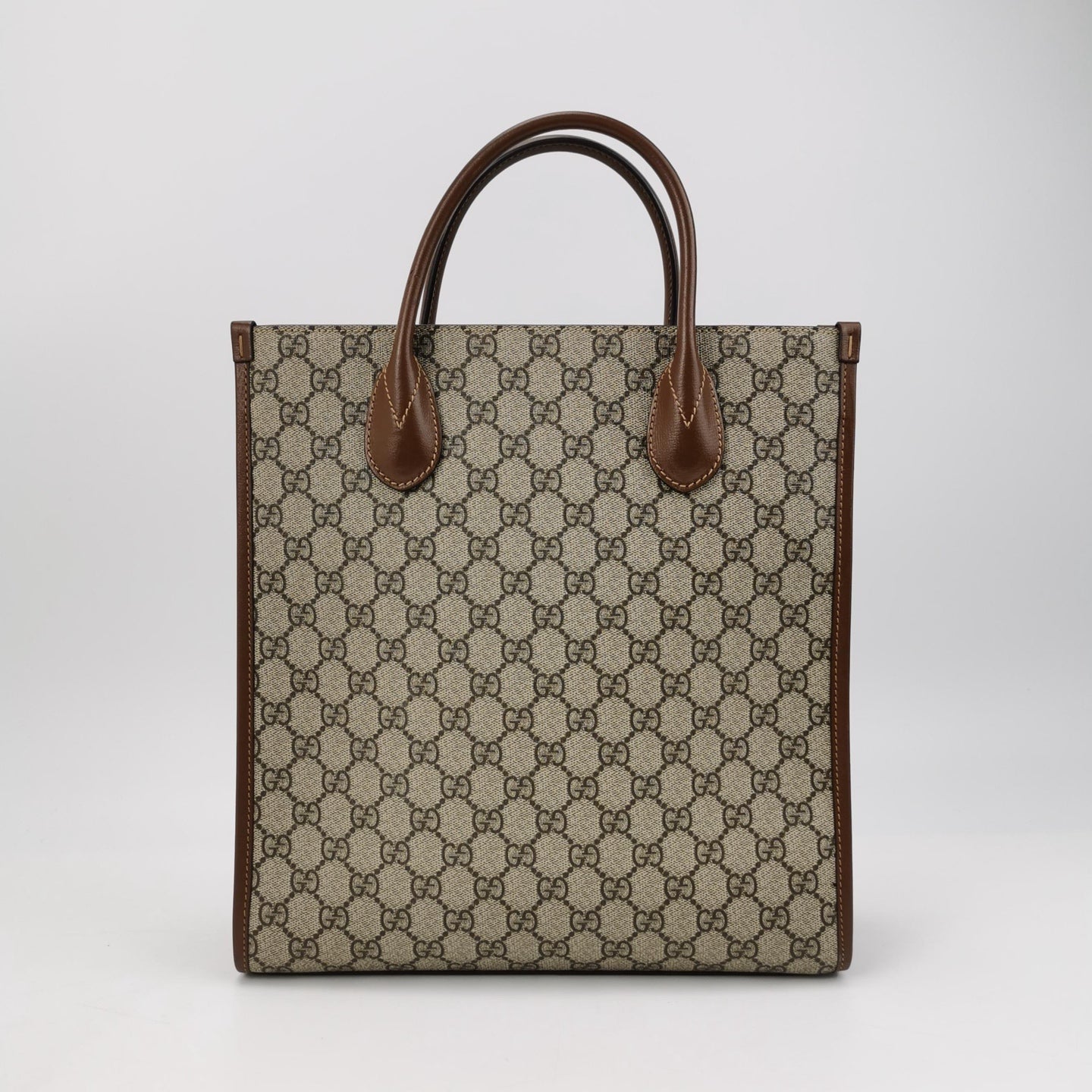 Gucci - Interlocking Double G Tote Bag - GG Supreme canvas with leather trim - Beige and Brown - (Large)