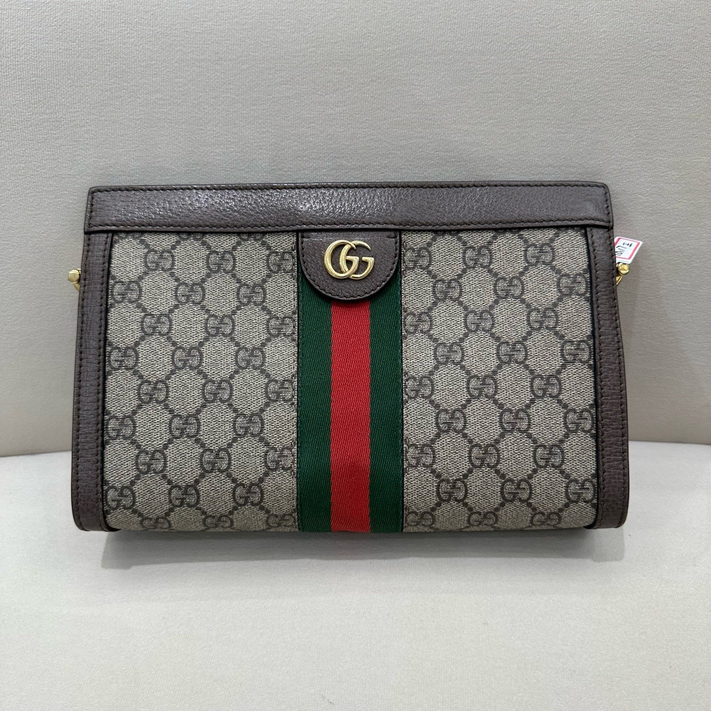 Gucci - Ophidia GG Supreme Pouch with Chain - GG Supreme canvas with leather trim - Beige/Ebony with Brown Leather and Gold-Tone Hardware - (small)
