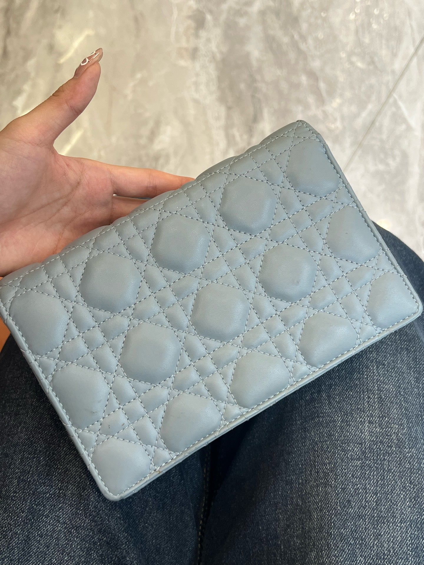 Dior - Daily Miss Lady WOC Pearl Chain Bag - Leather - Blue - (mini)