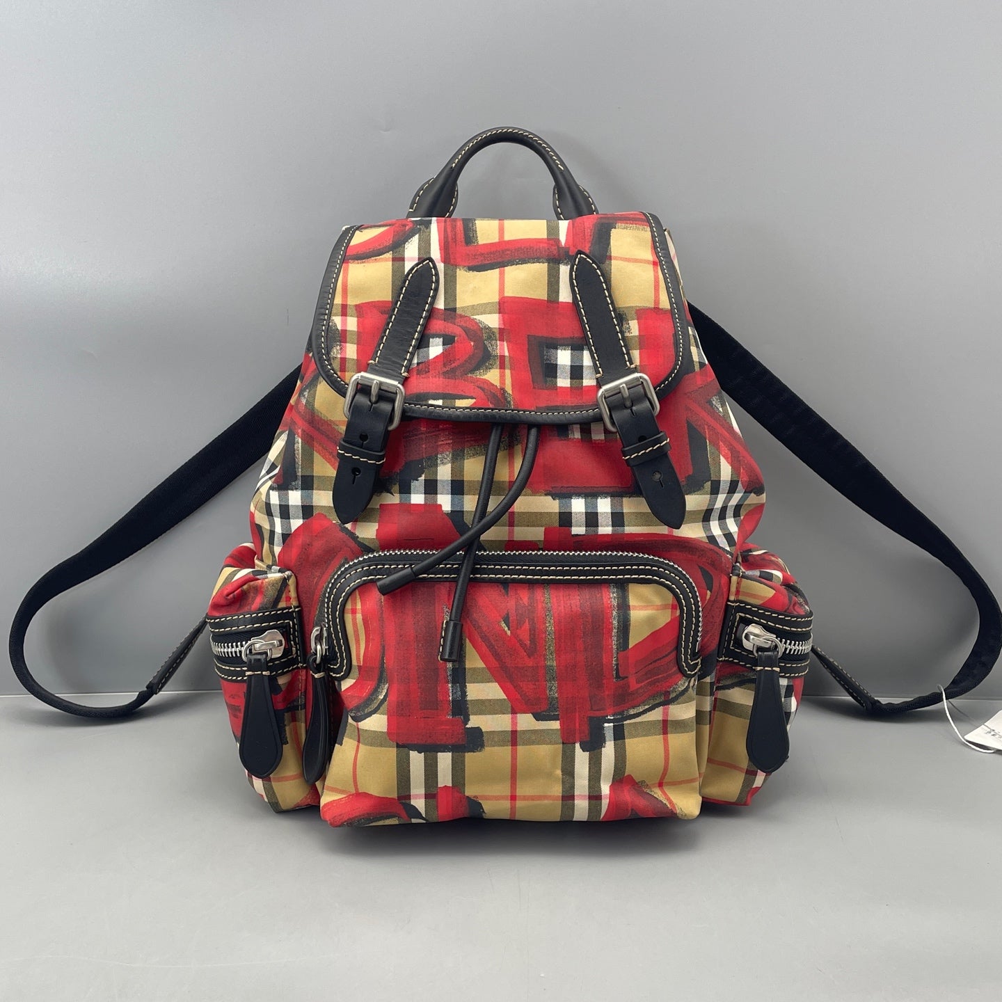 Burberry - Graffiti Check Drawstring Flap Backpack - Canvas with leather trim - Multicolour - (Medium)